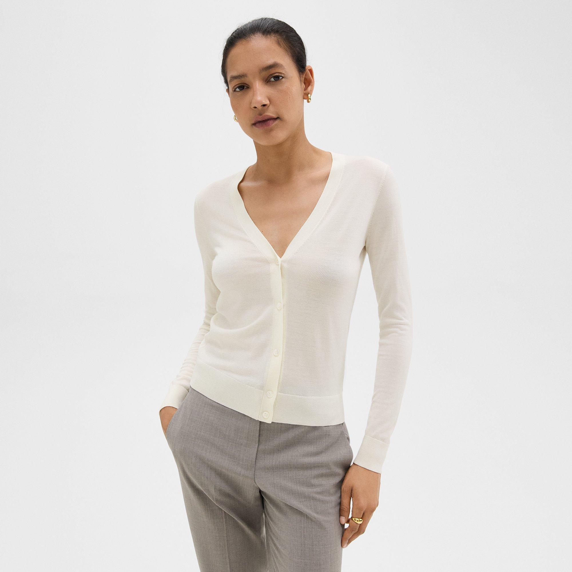 Shop Theory V-neck Cardigan In Regal Wool In New Ivory