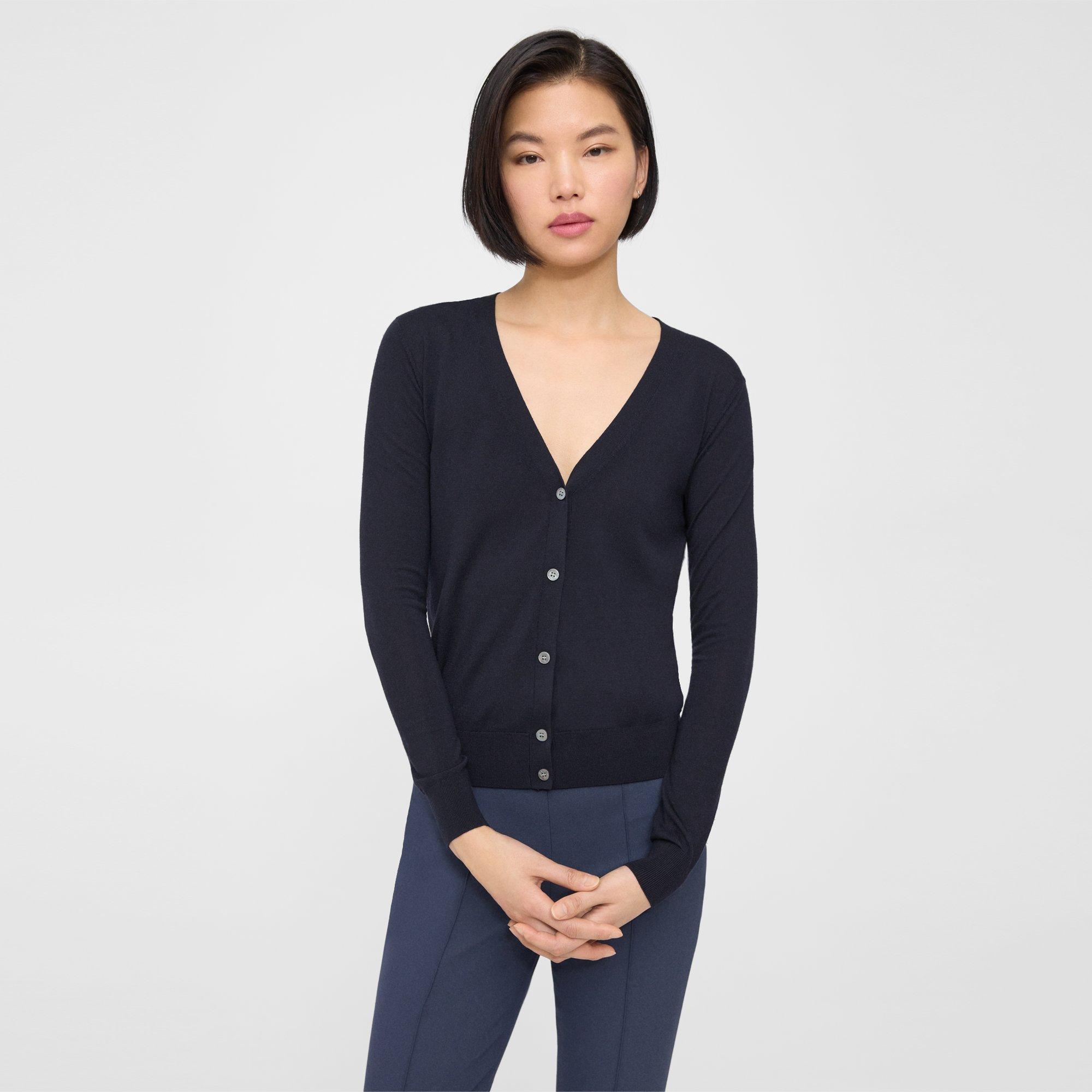 Theory V-neck Cardigan In Regal Wool In Deep Navy