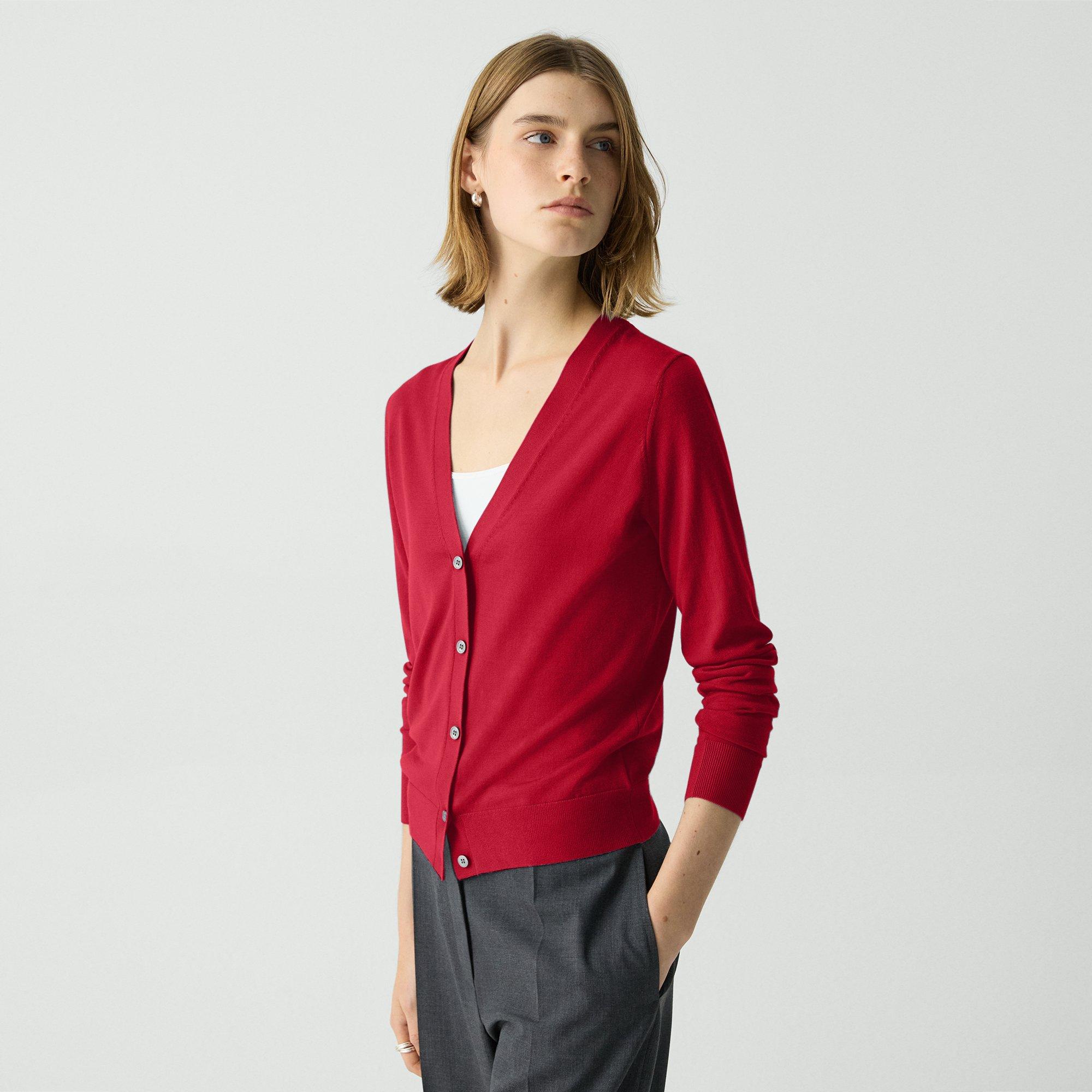 Theory V-neck Cardigan In Regal Wool In Red