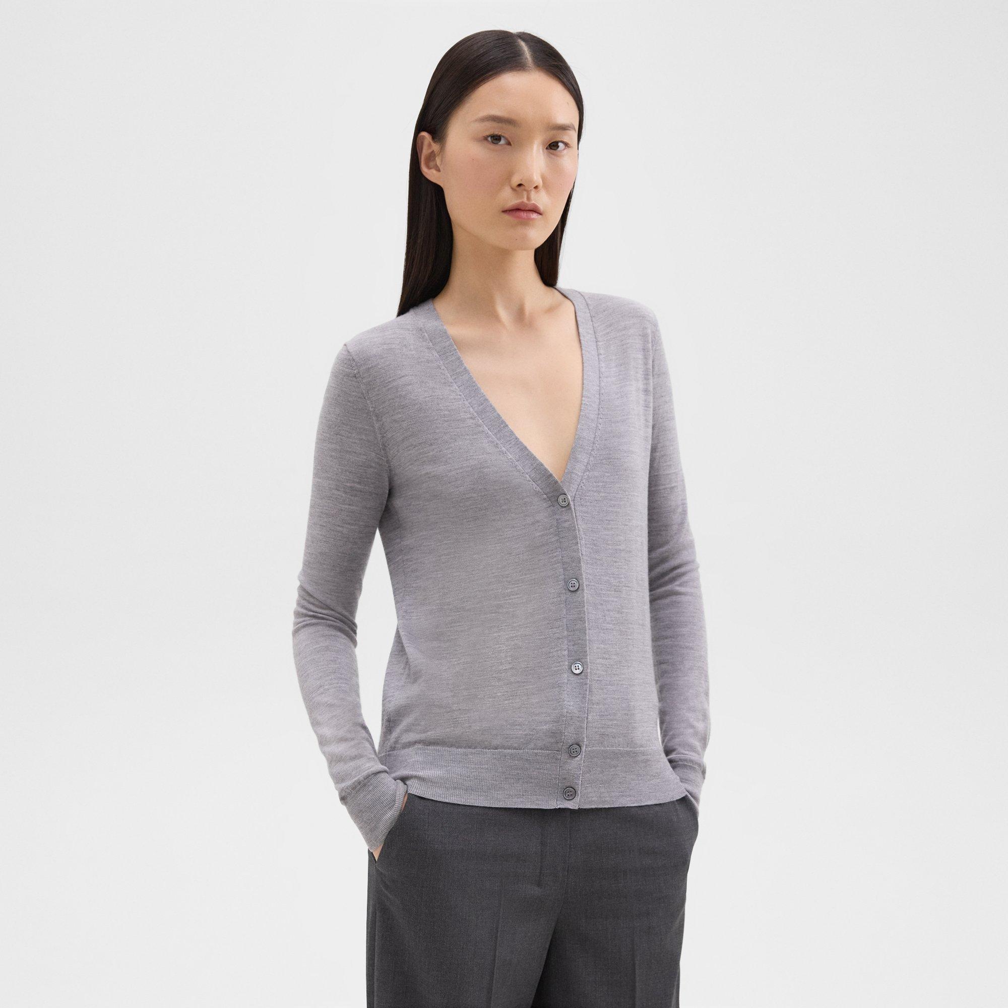 Shop Theory V-neck Cardigan In Regal Wool In Cool Heather Grey