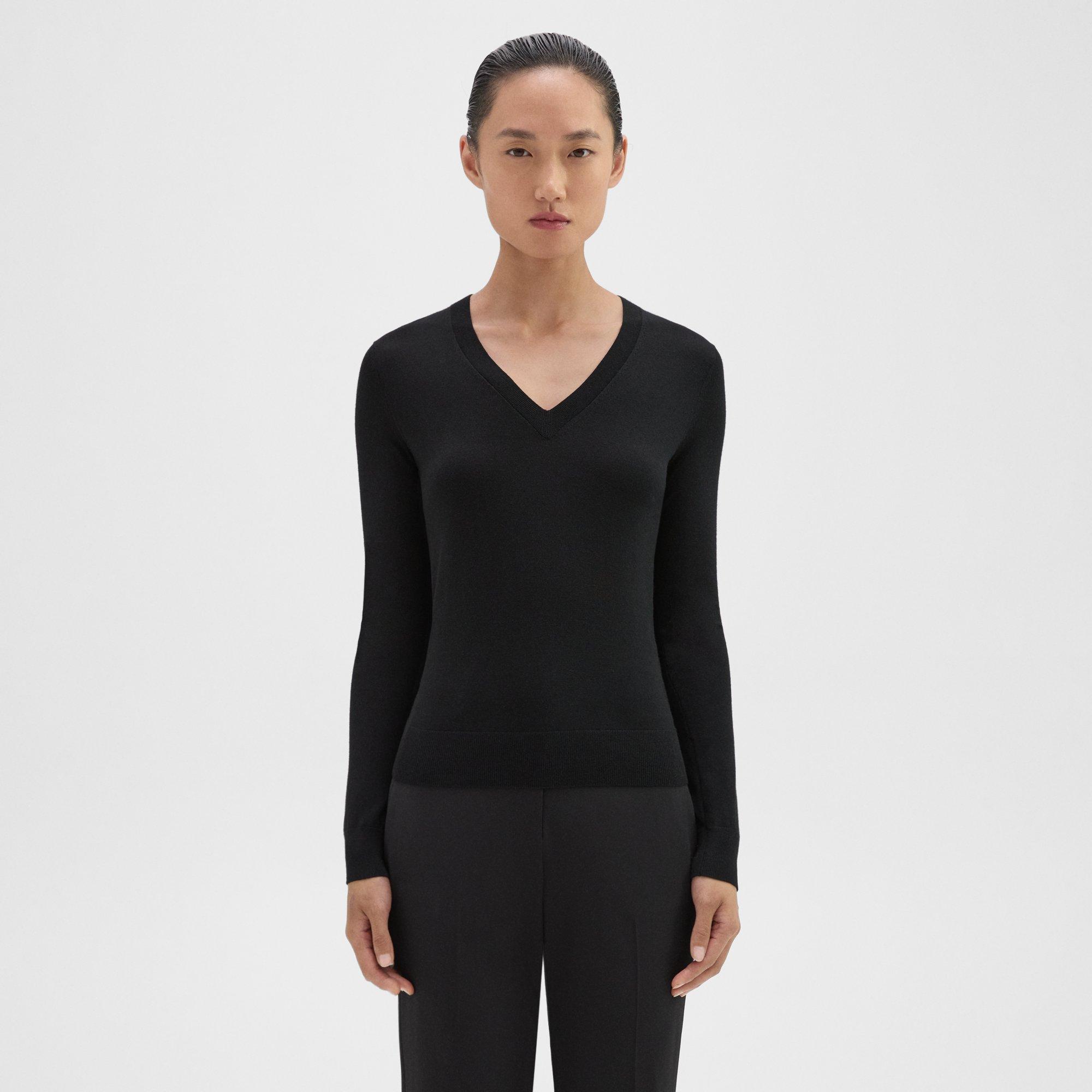 Theory V-neck Sweater In Merino Wool In Black