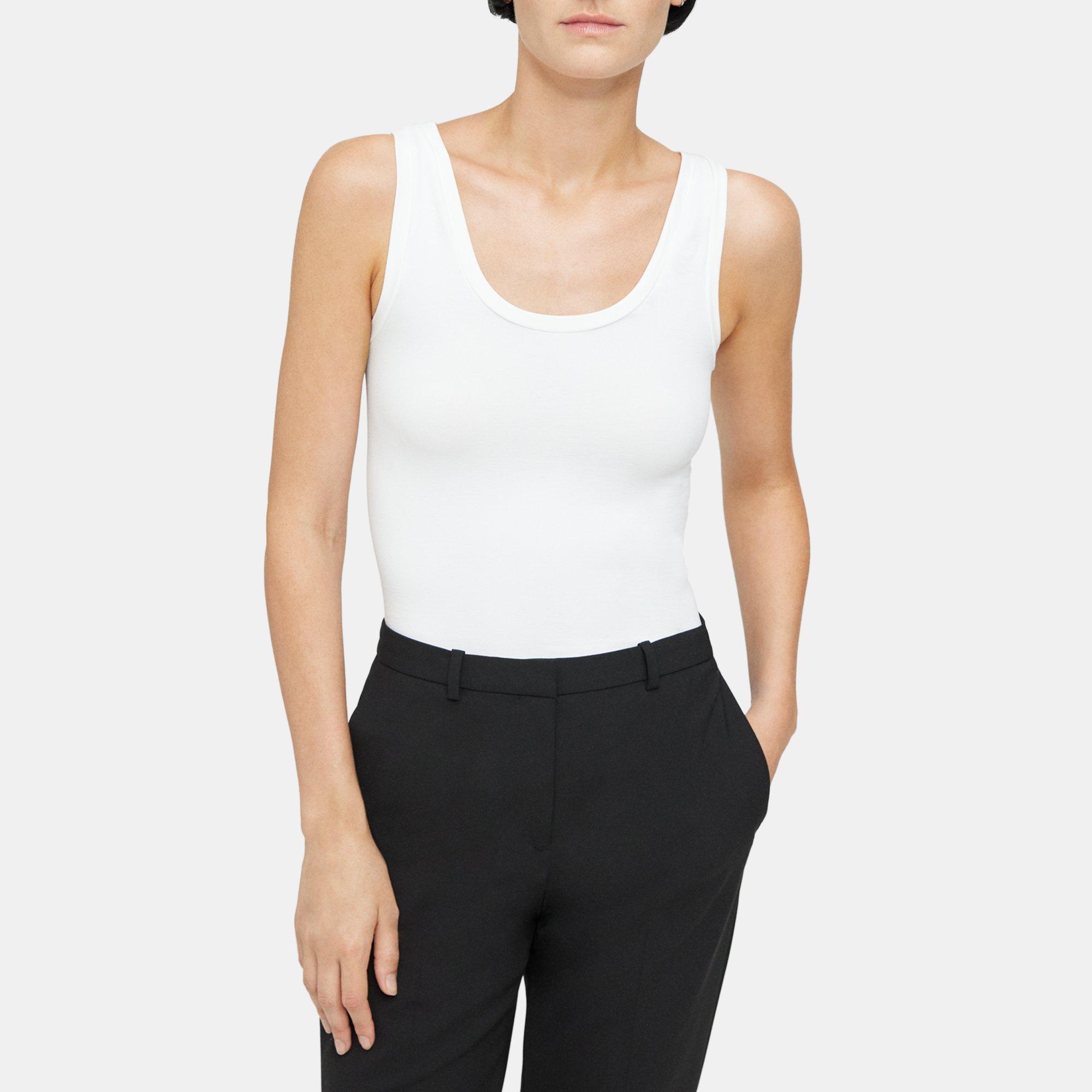 Theory Tubular Scoop Neck Tank Top In White