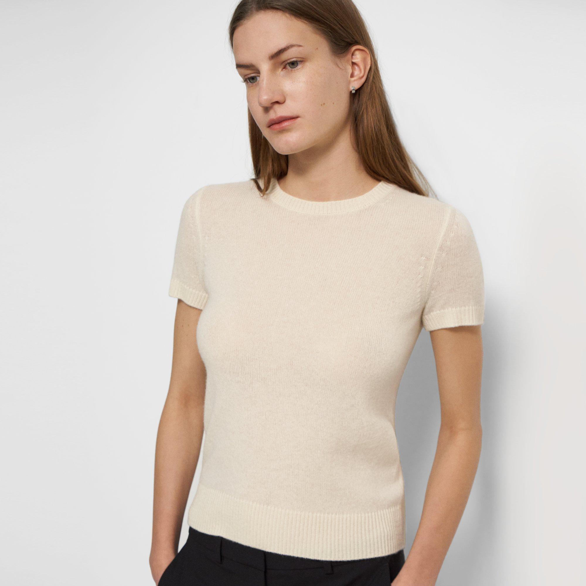 Short-Sleeve Sweater in Feather Cashmere