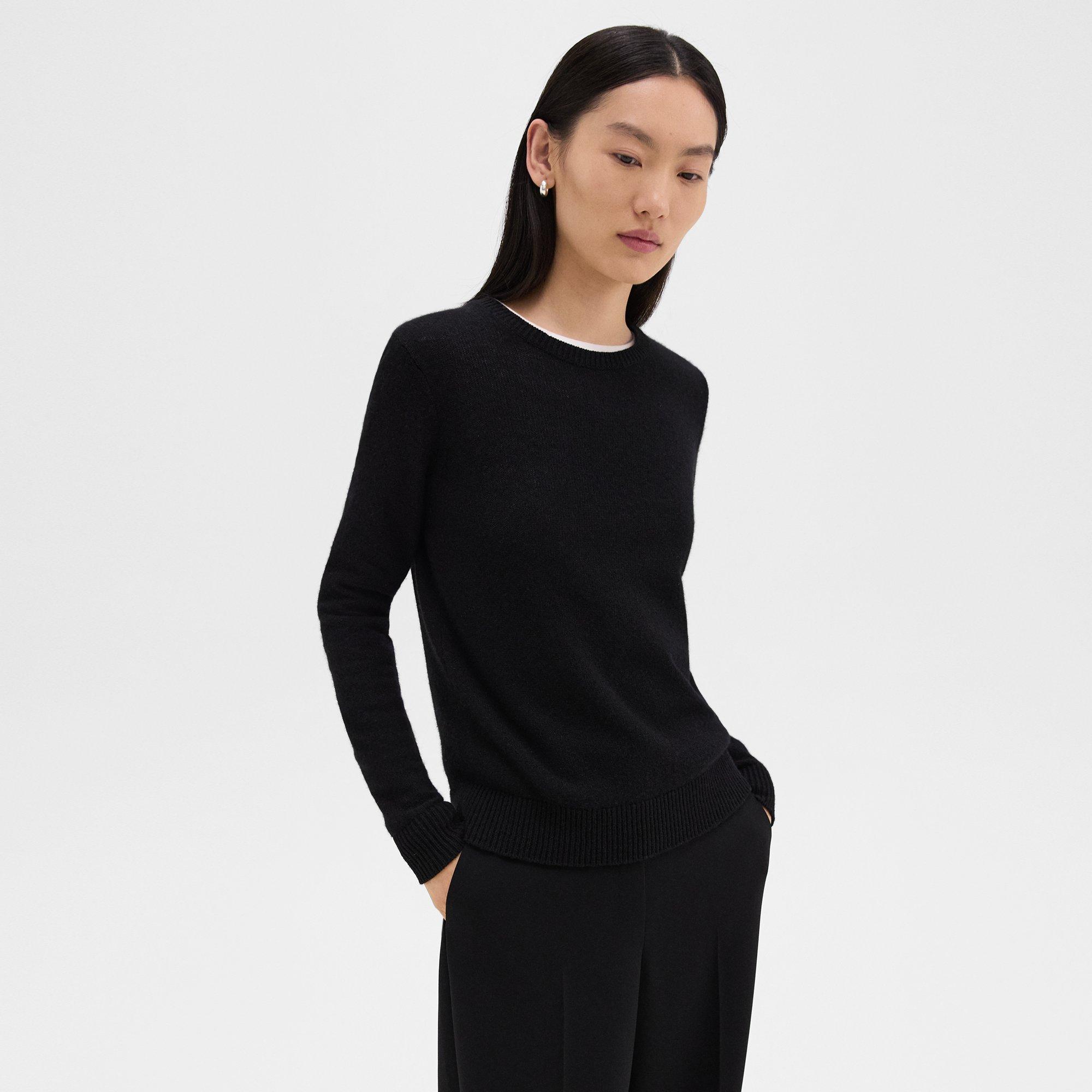 Theory Crewneck Sweater In Feather Cashmere In Black