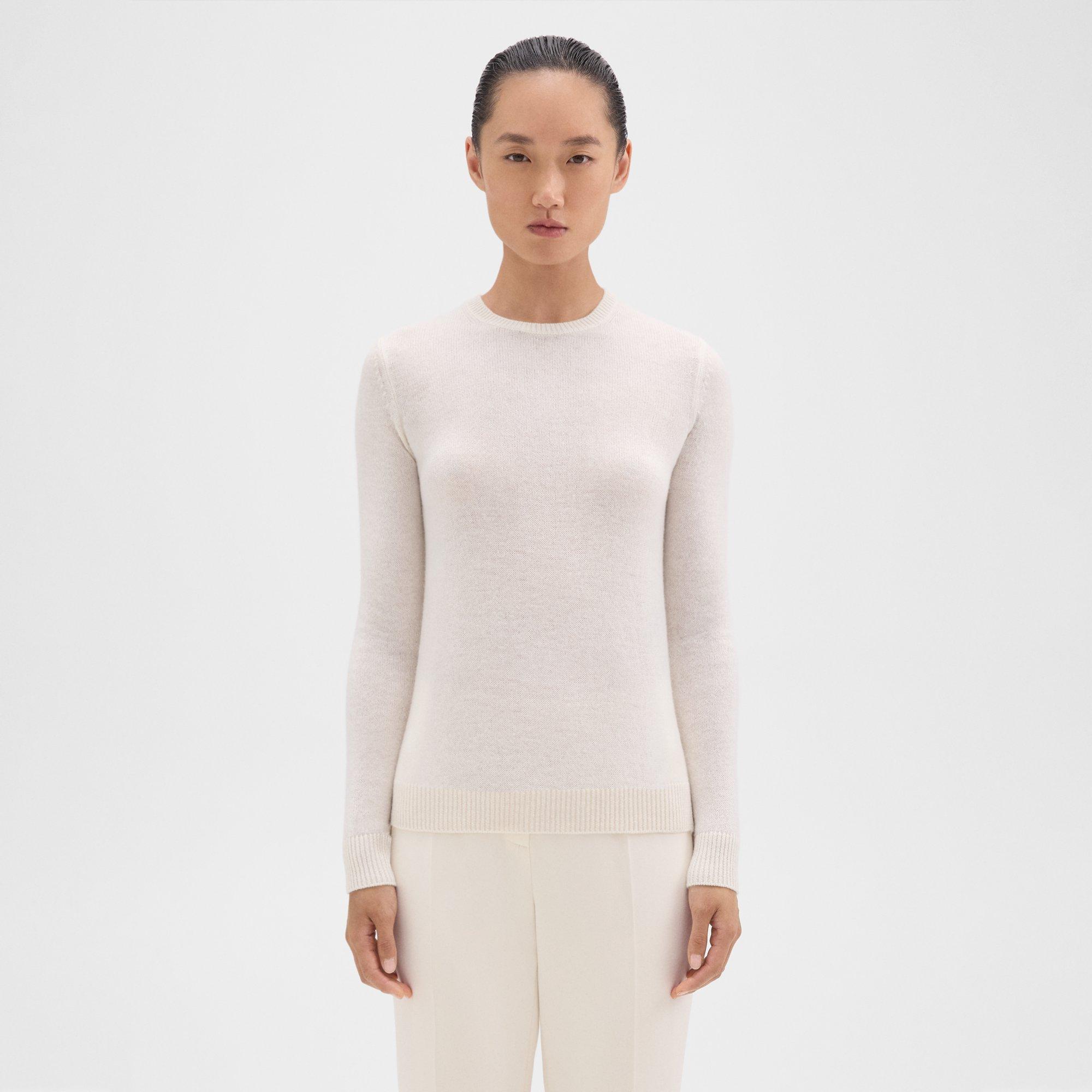 Theory Crewneck Sweater In Feather Cashmere In Ivory