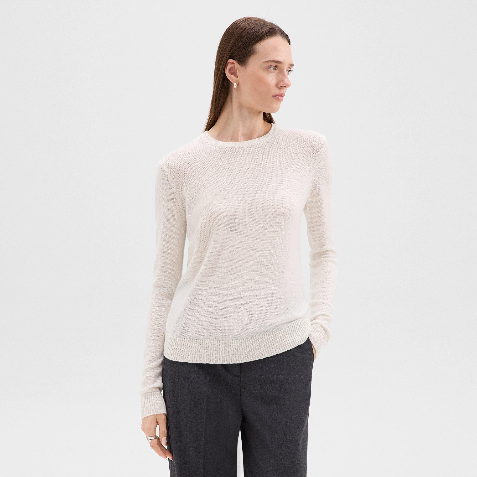 Theory Crewneck Sweater In Feather Cashmere In Ivory