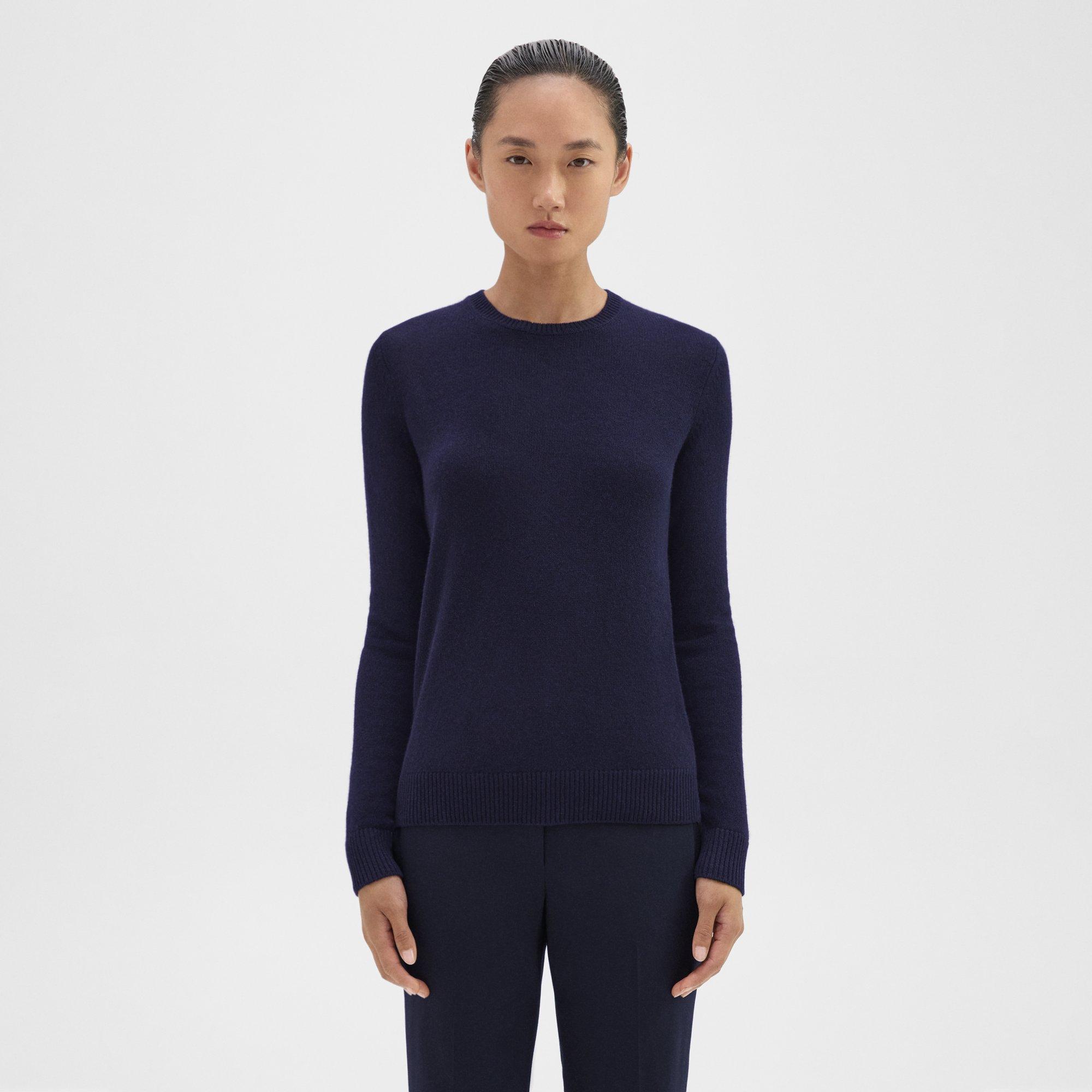 Theory Crewneck Sweater In Feather Cashmere In Deep Navy
