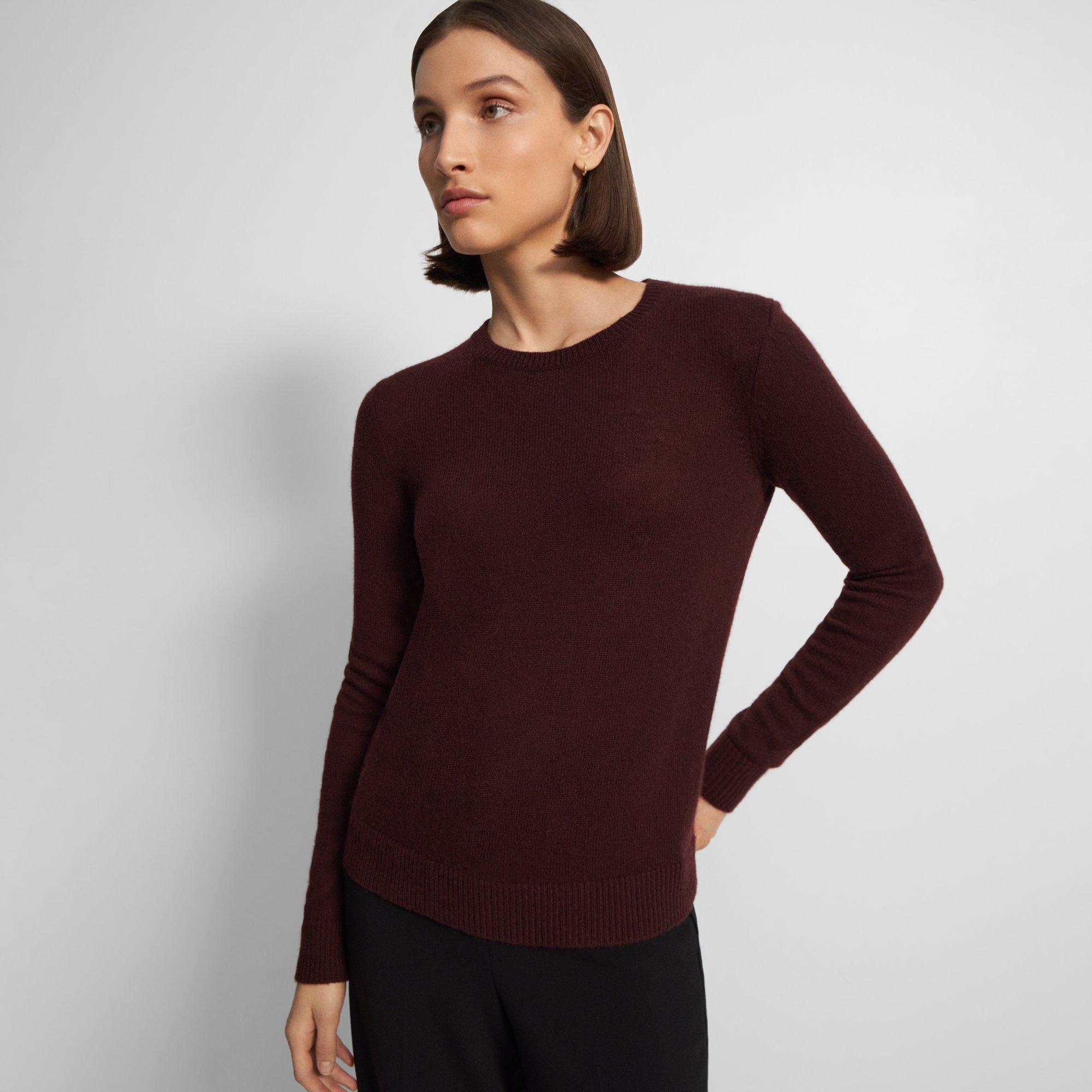 Theory Crewneck Sweater In Feather Cashmere In Dark Merlot