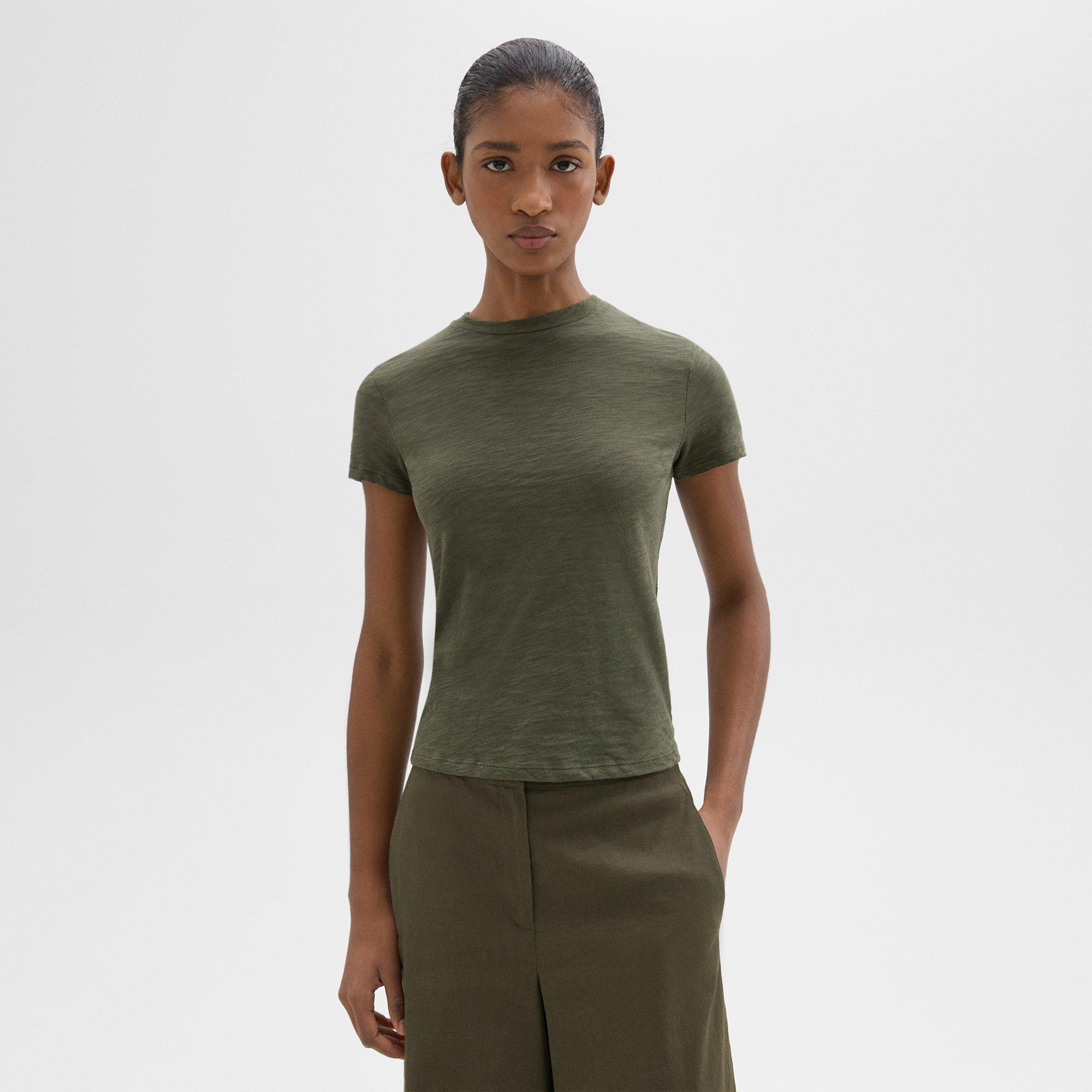 Theory Tiny Tee 2 Nebulous Organic Cotton Top In Dark Olive