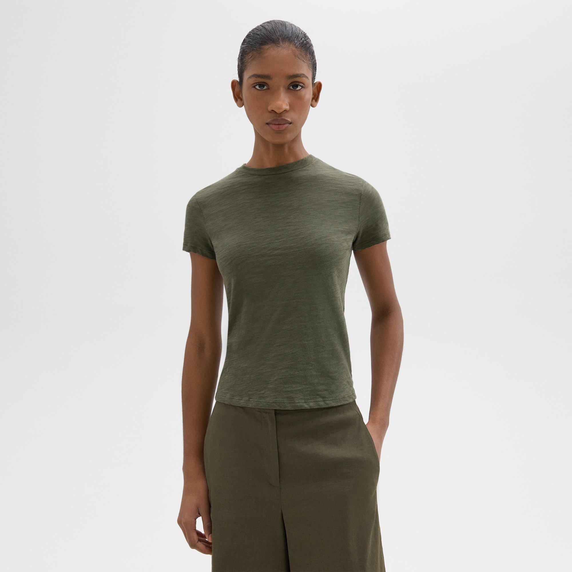 Shop Theory Tiny Tee In Organic Slub Cotton In Dark Olive