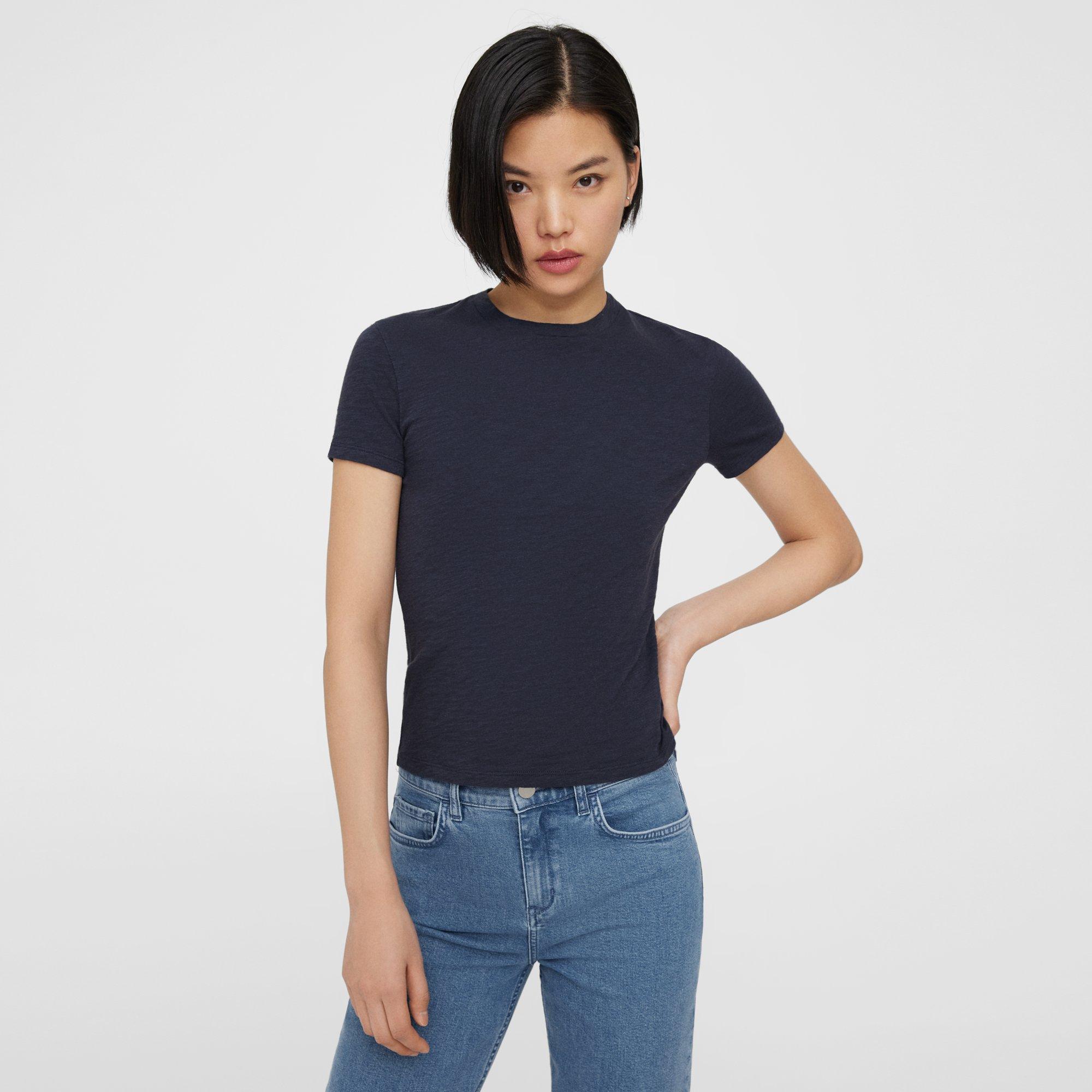 Theory Tiny Apex Cotton Tee In Nocturne Navy