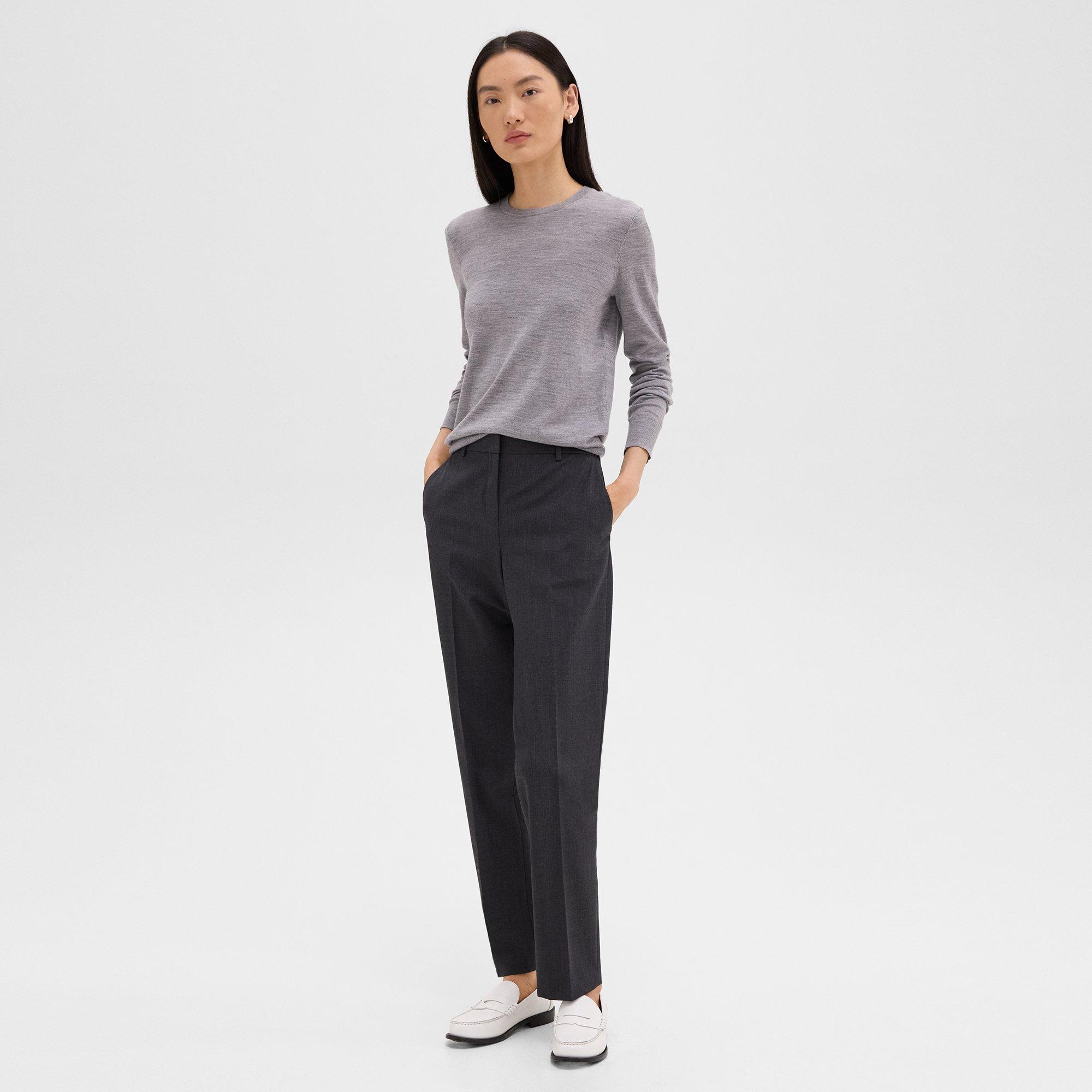 Theory Treeca Full Length Pant In Good Wool In Charcoal Melange