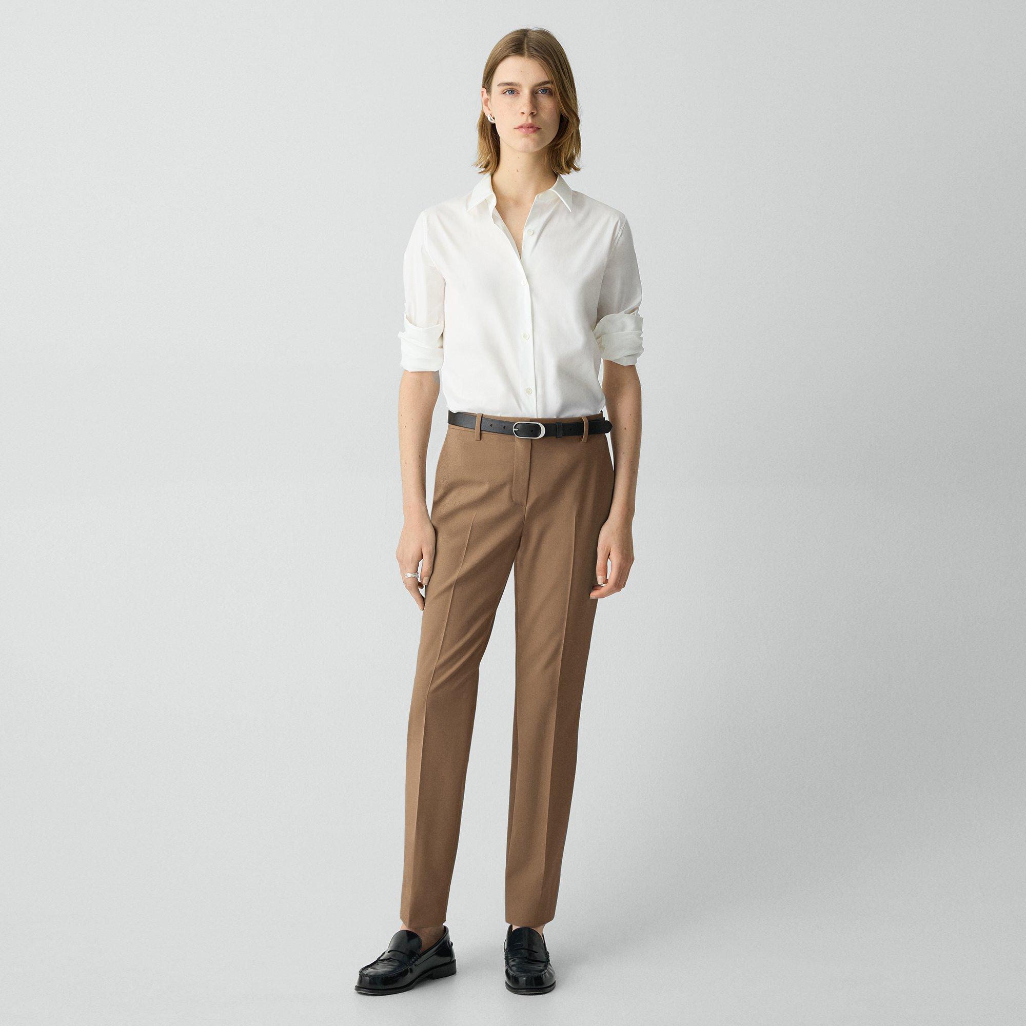 Theory Slim Full Length Pant In Stretch Wool In Brown