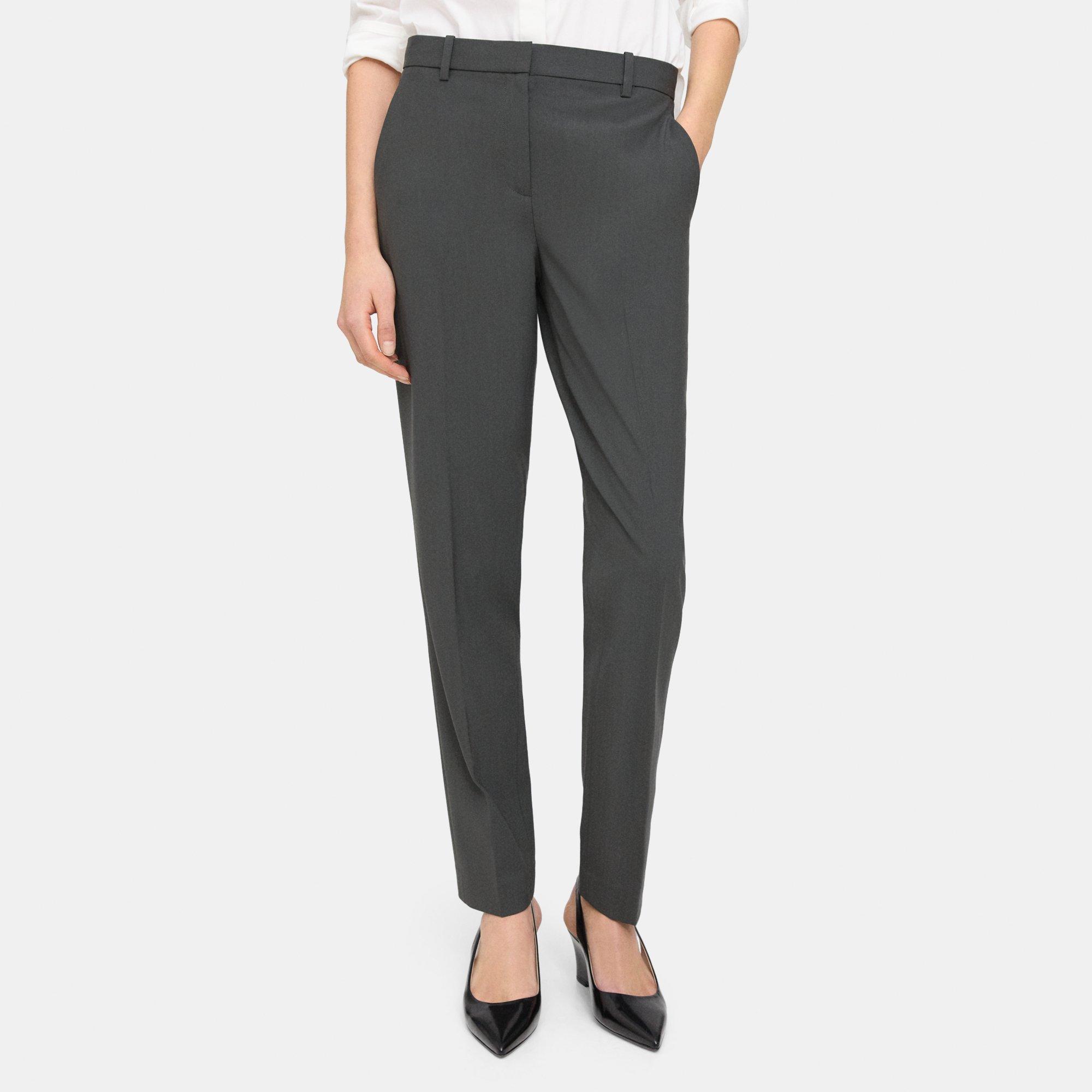 Theory Treeca Full Length Pant In Good Wool In Deep Green