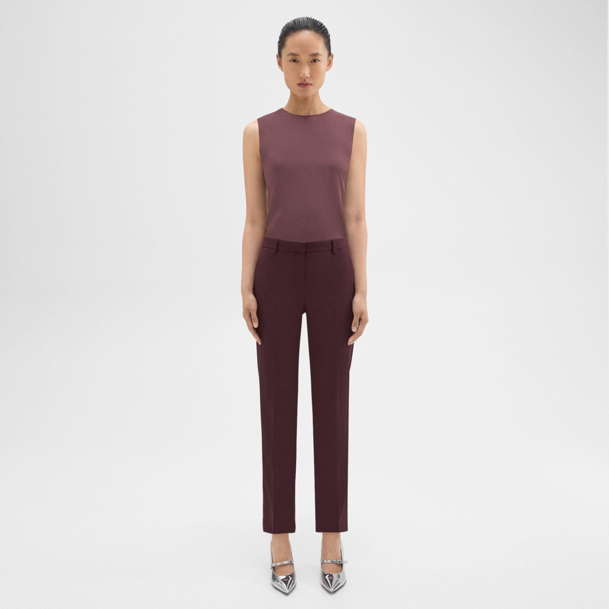 Theory Treeca Full Length Pant In Good Wool In Malbec