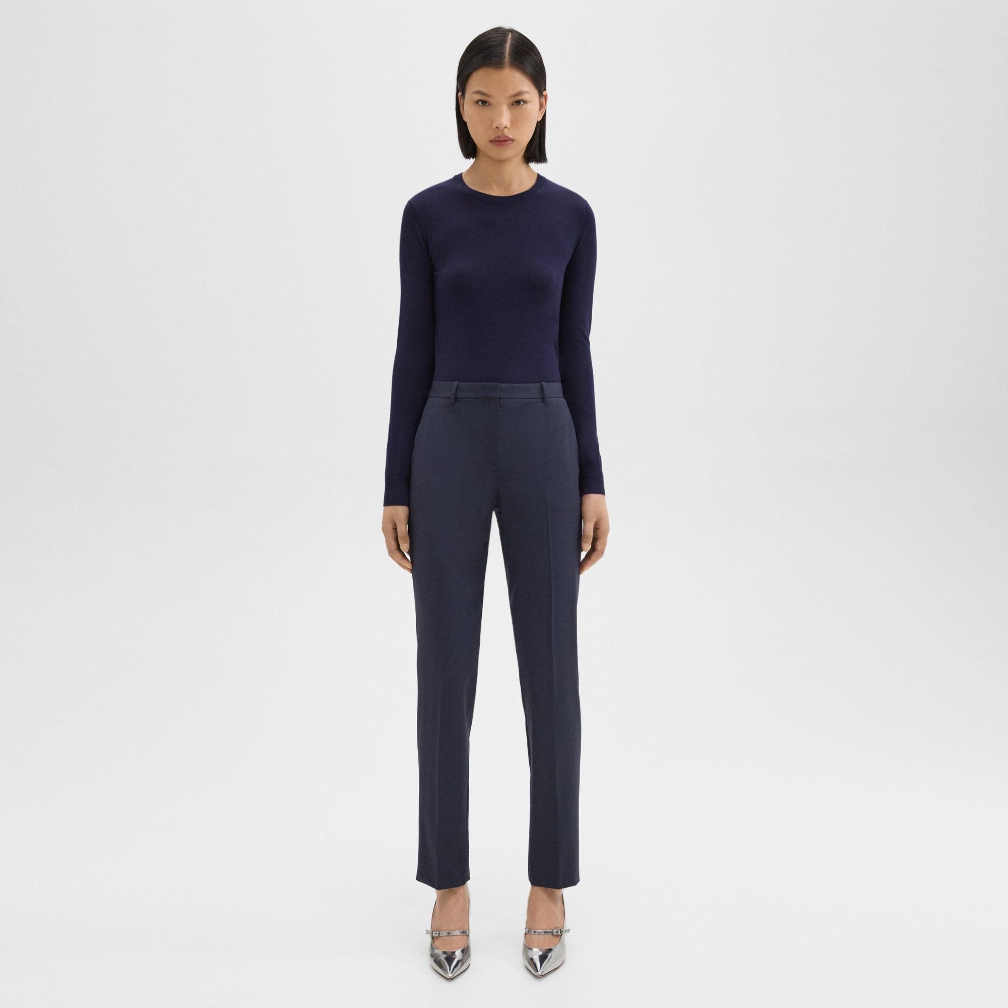 Theory Treeca Full Length Pant In Good Wool In Nocturne Navy