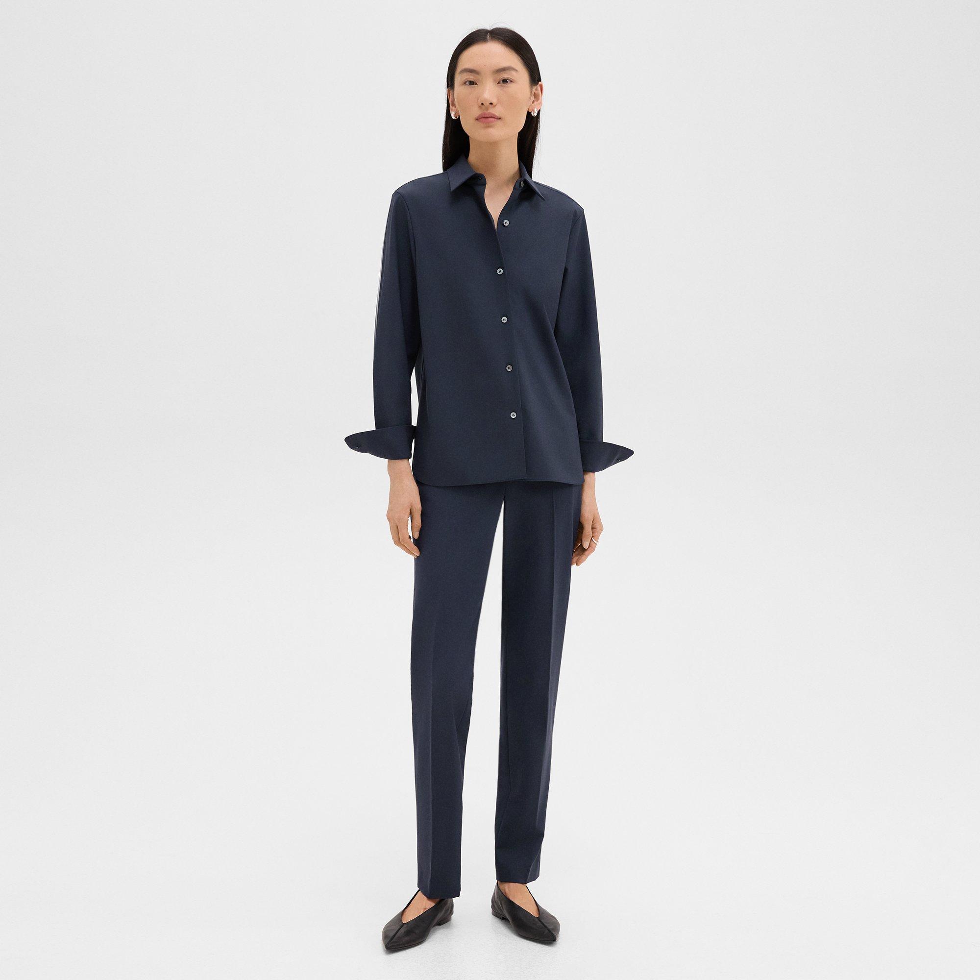 Theory Treeca Full Length Pant In Good Wool In Nocturne Navy