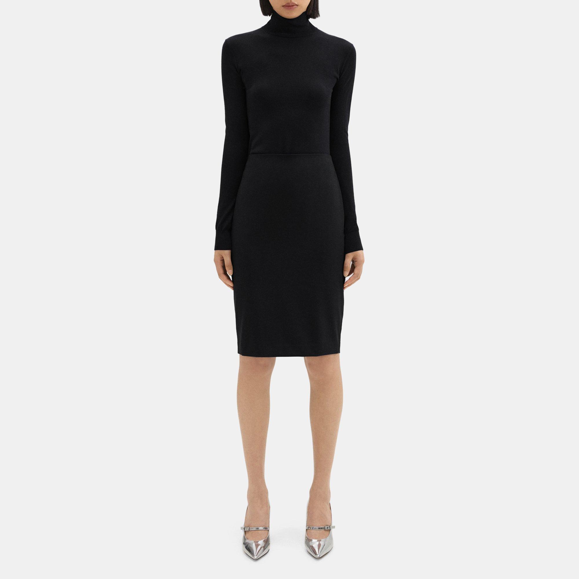 Theory Pencil Womens Wool Knee-length Pencil Skirt In Black