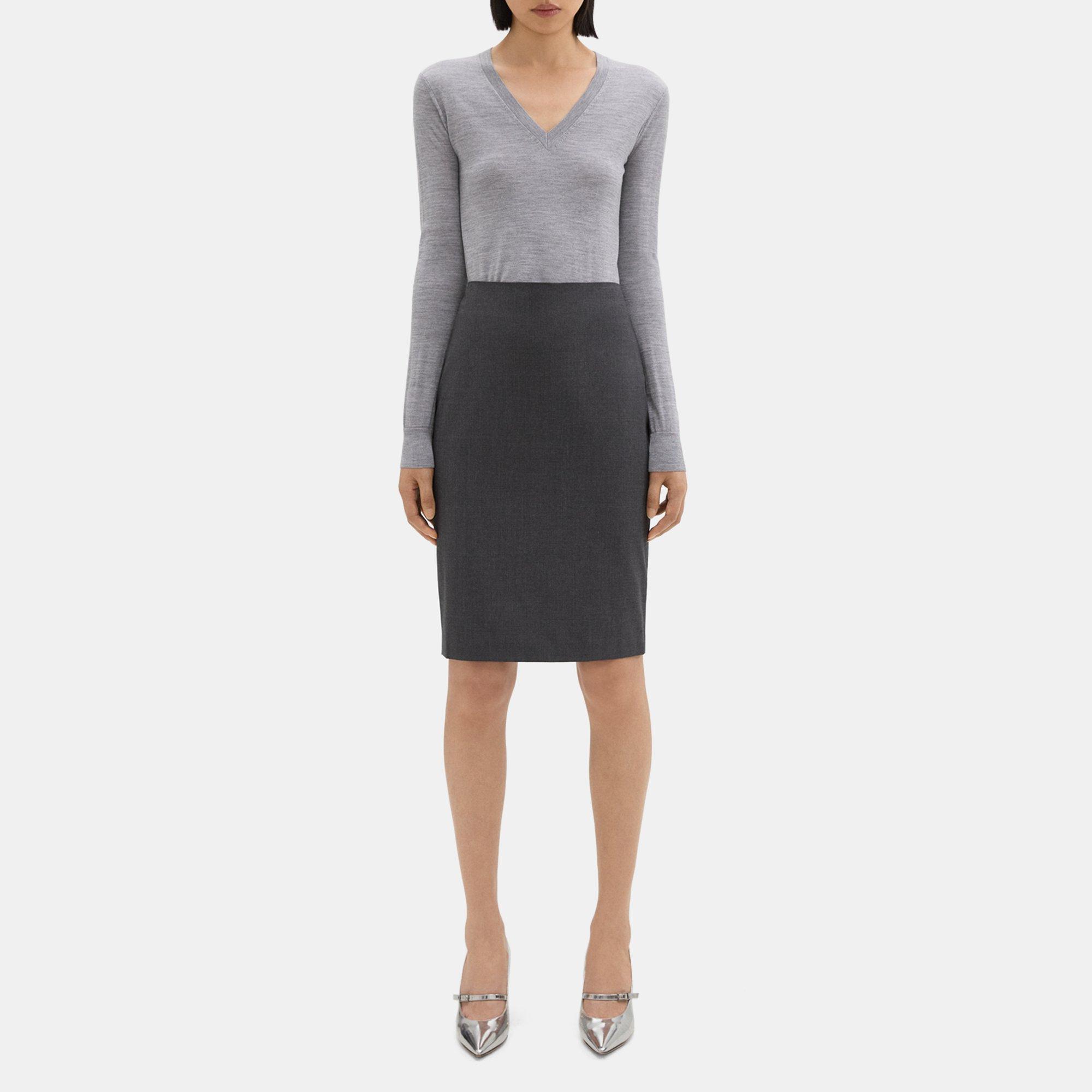 Theory Pencil Skirt In Good Wool In Charcoal Melange