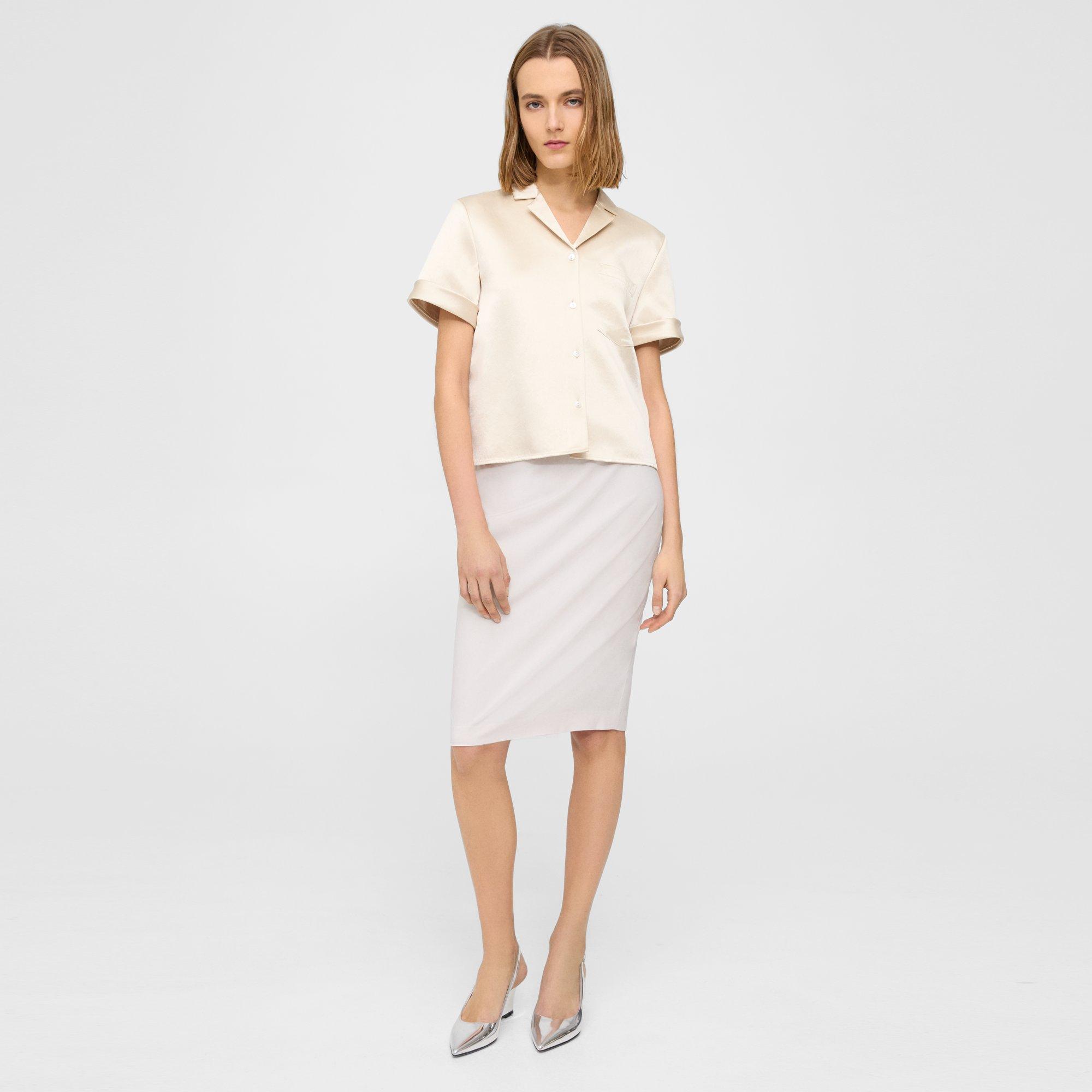 Theory Pencil Skirt In Good Wool In Sand