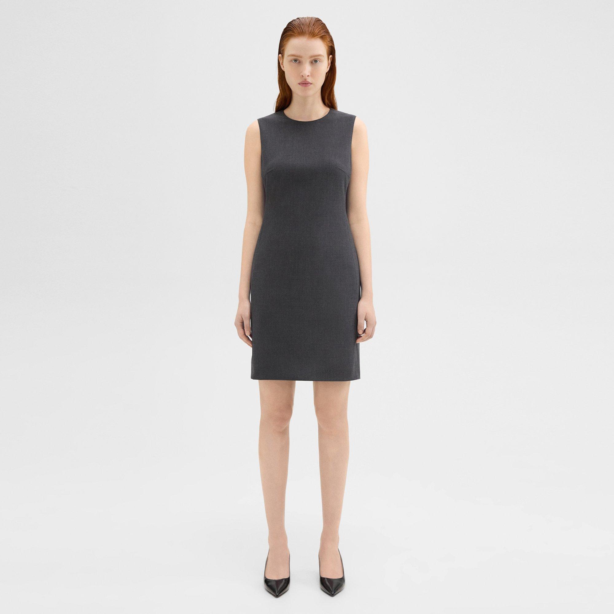 Theory Sleeveless Fitted Dress In Good Wool In Charcoal Melange