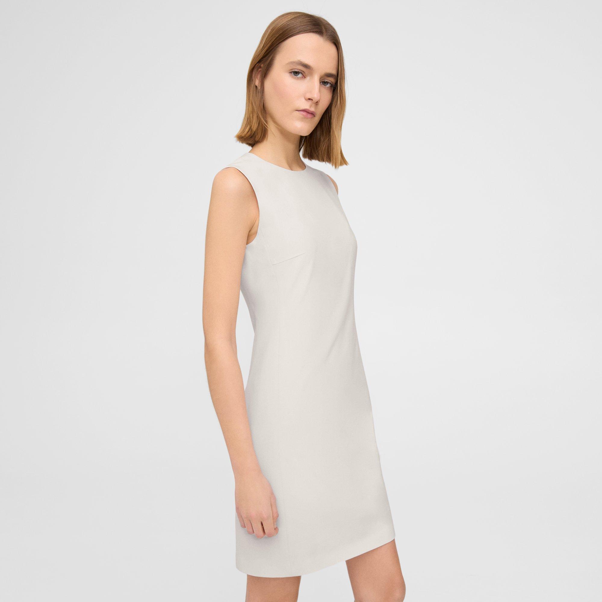 Theory Sleeveless Fitted Dress In Good Wool In Sand