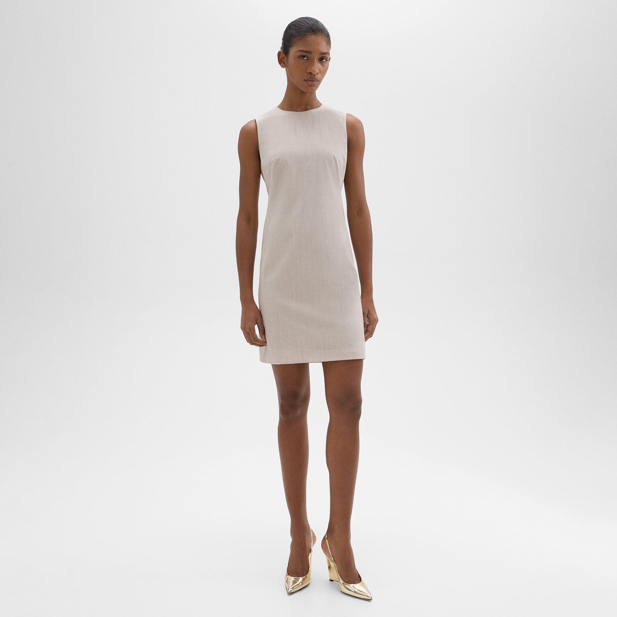 Theory Sleeveless Fitted Dress In Good Wool In Sand Melange
