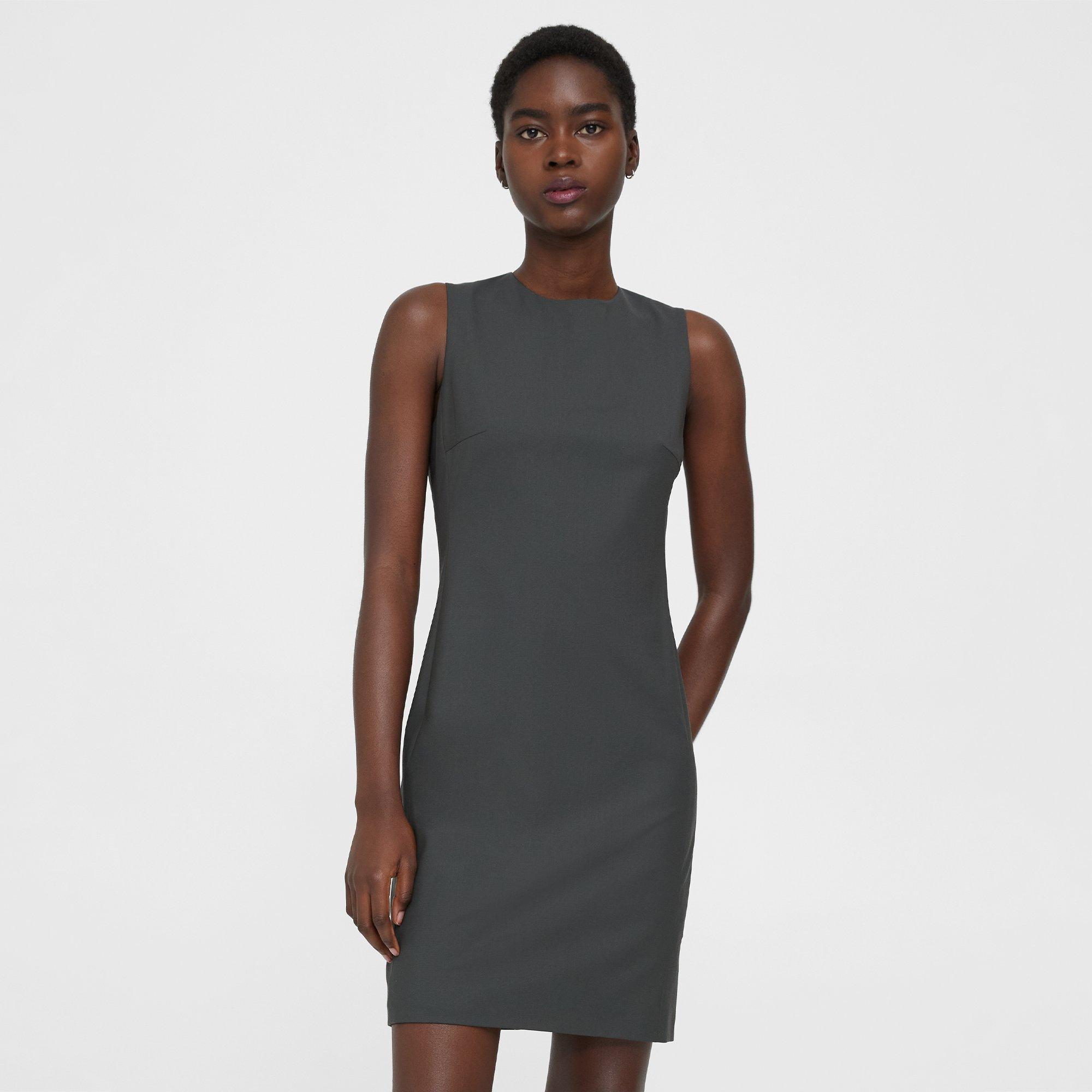 Theory Sleeveless Fitted Dress In Good Wool In Deep Green