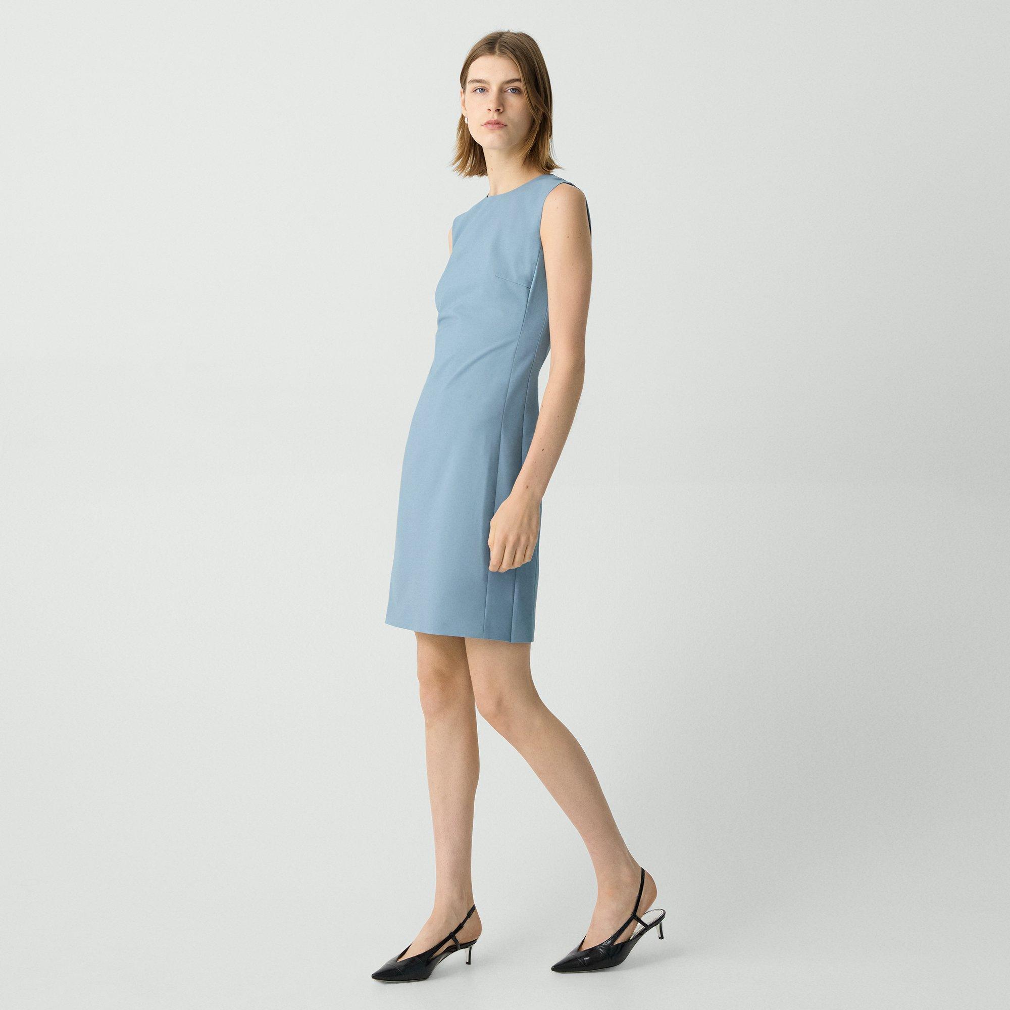 Theory Sleeveless Fitted Dress In Good Wool In Stone Blue