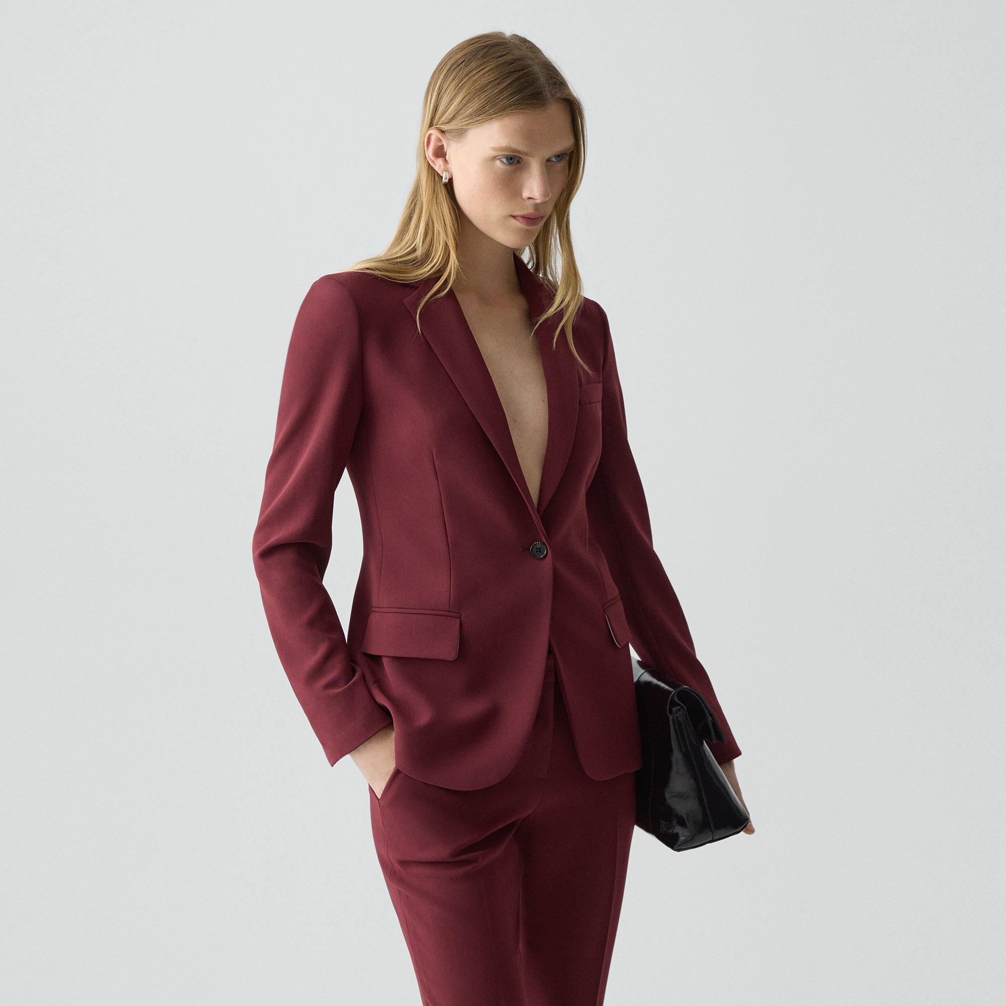 Theory Staple Blazer In Admiral Crepe In Burgundy