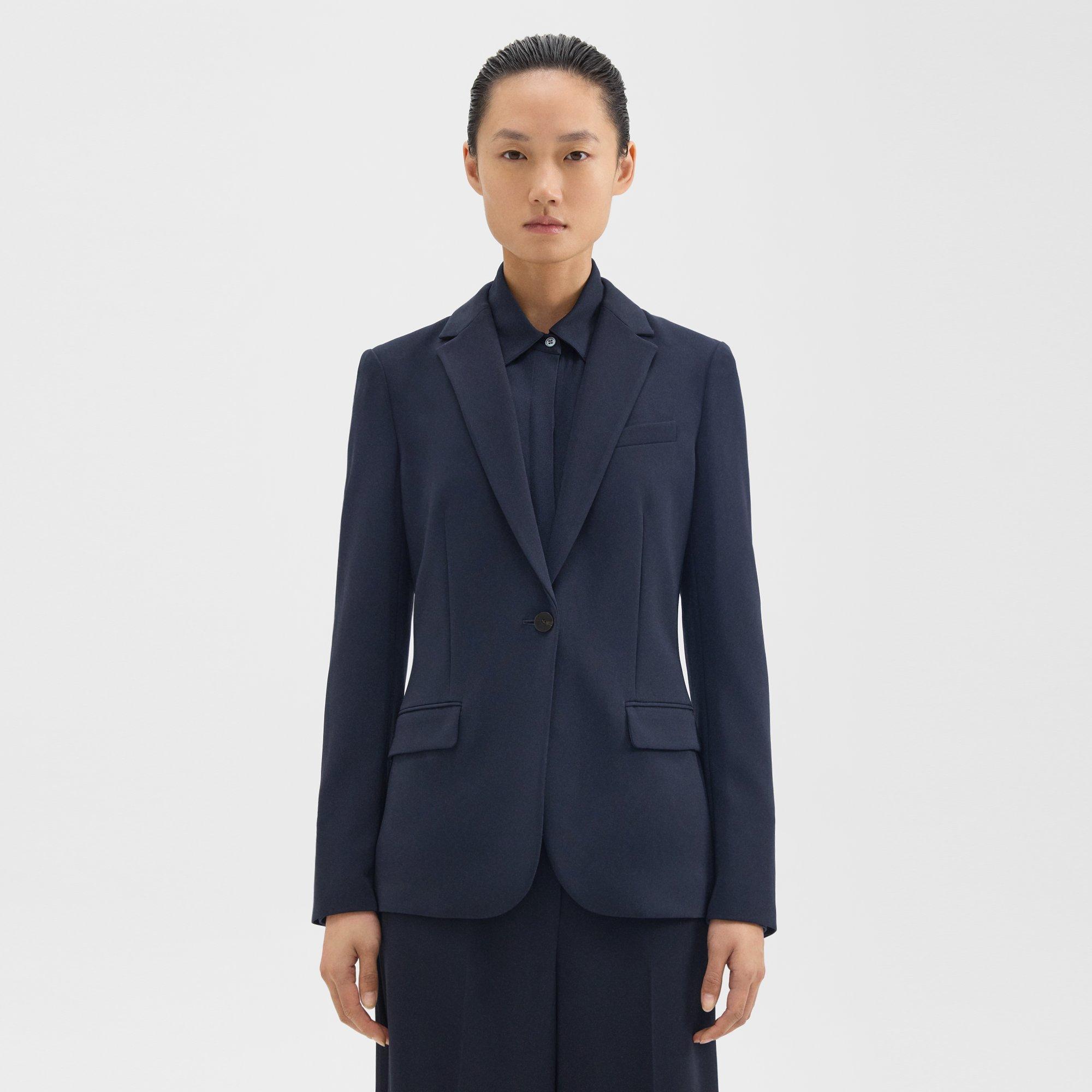 Theory Staple Blazer In Admiral Crepe In Nocturne Navy