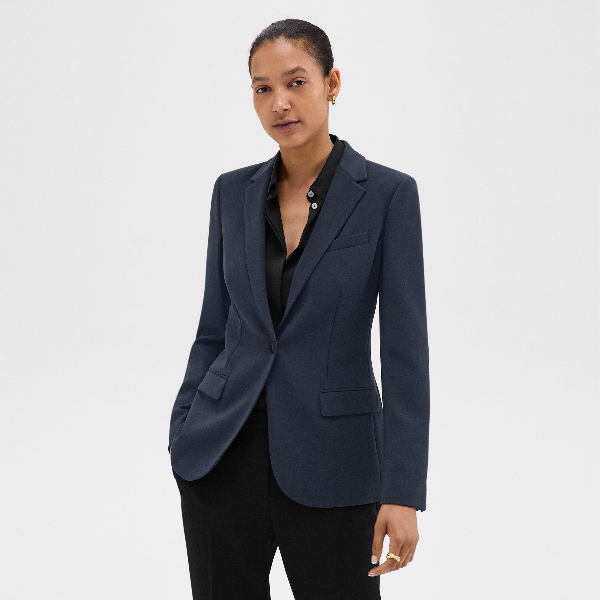 Theory Staple Blazer In Admiral Crepe In Nocturne Navy