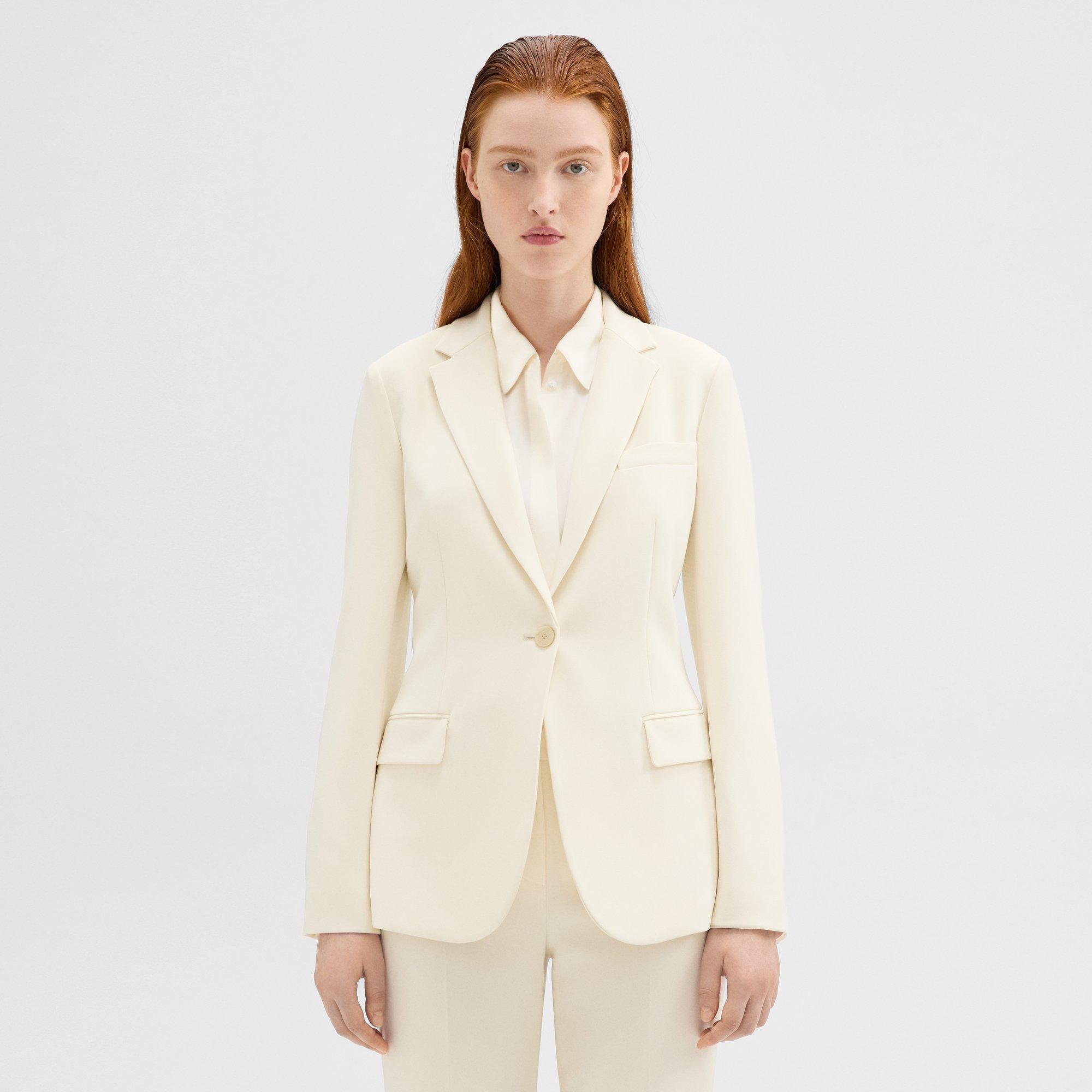 Theory Staple Blazer In Admiral Crepe In Rice