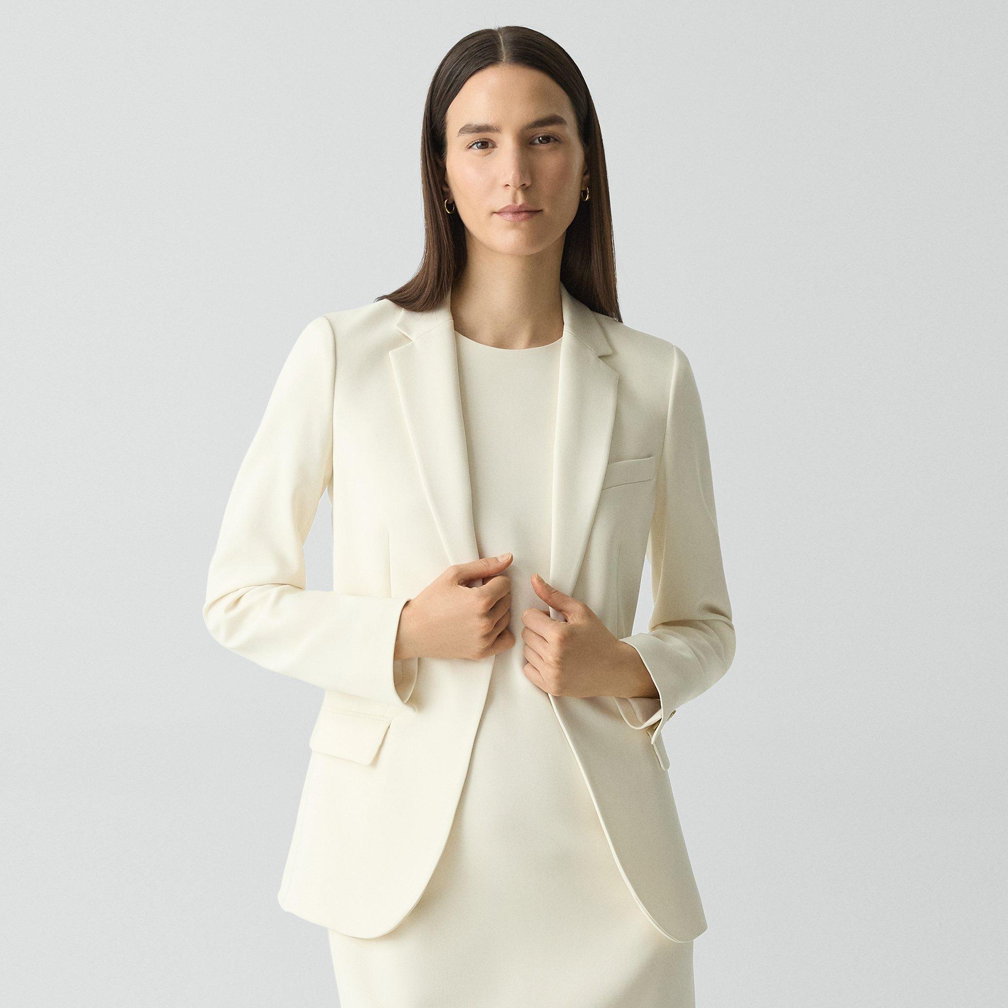 Theory Staple Blazer In Admiral Crepe In Rice