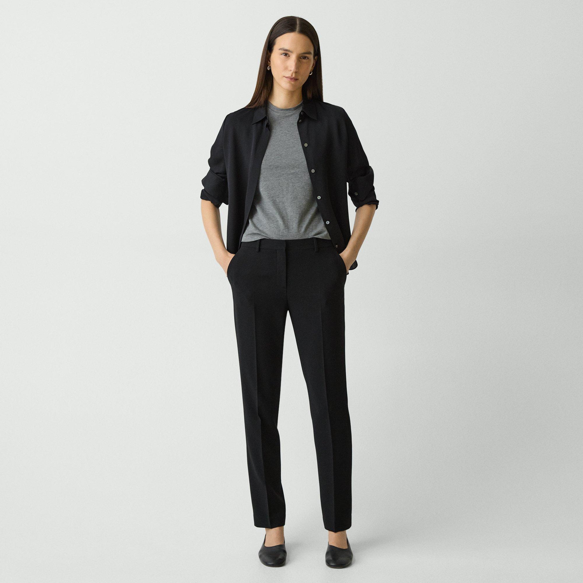 Theory Treeca Full Length Pant In Admiral Crepe In Black