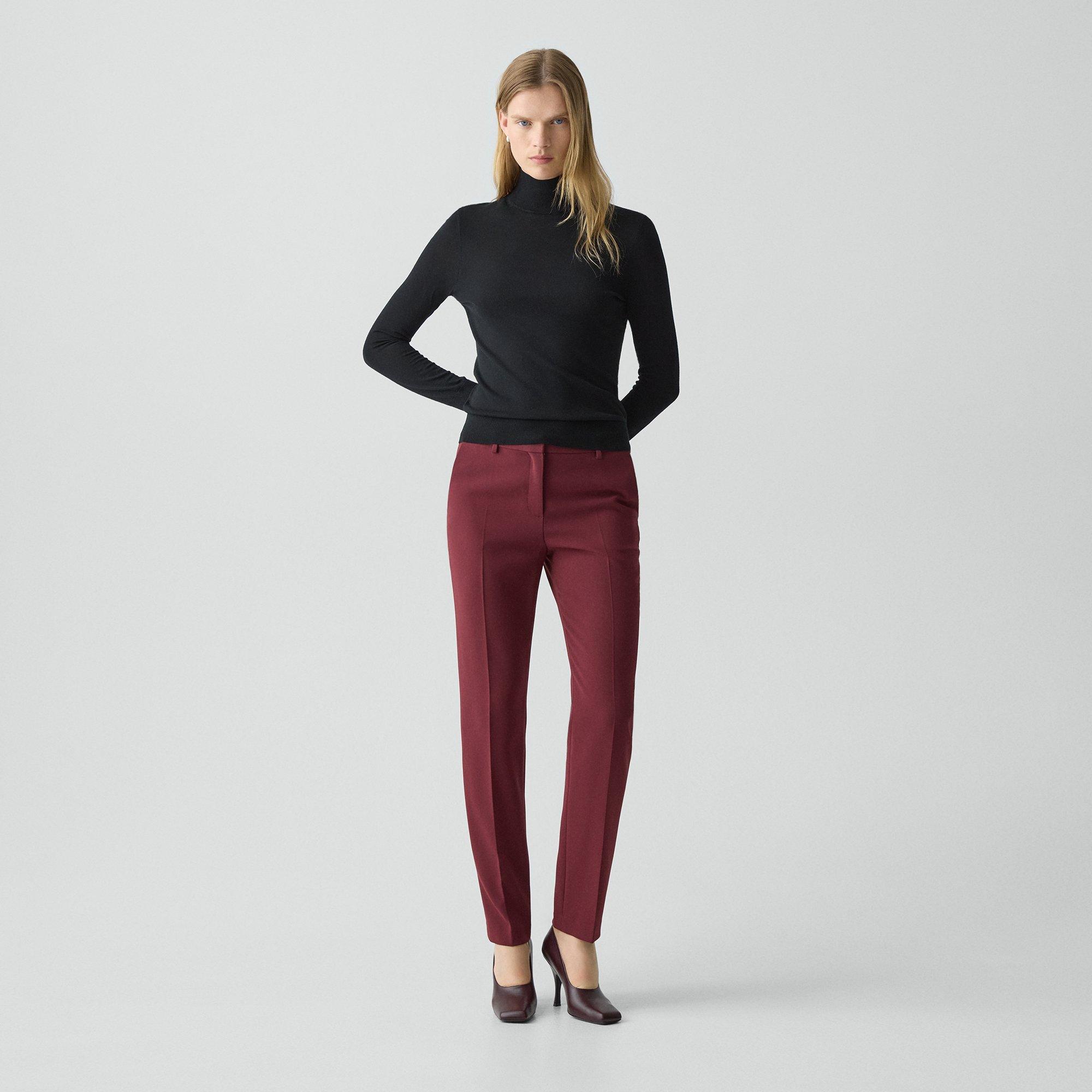 Theory Treeca Full Length Pant In Admiral Crepe In Burgundy