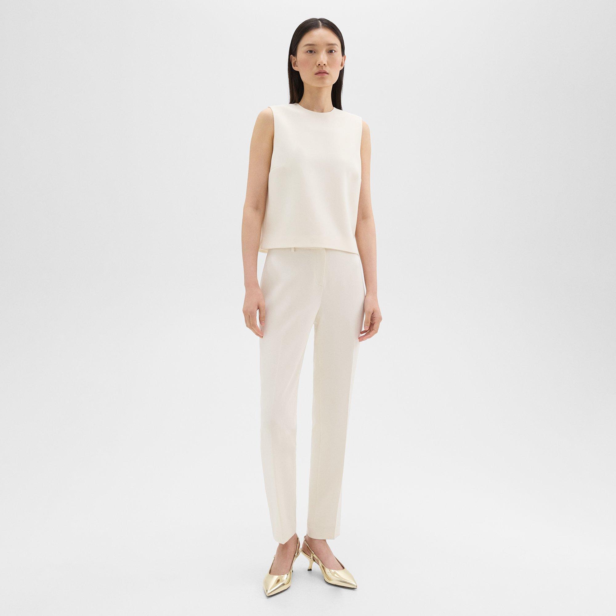 Shop Theory Treeca Full Length Pant In Admiral Crepe In Rice