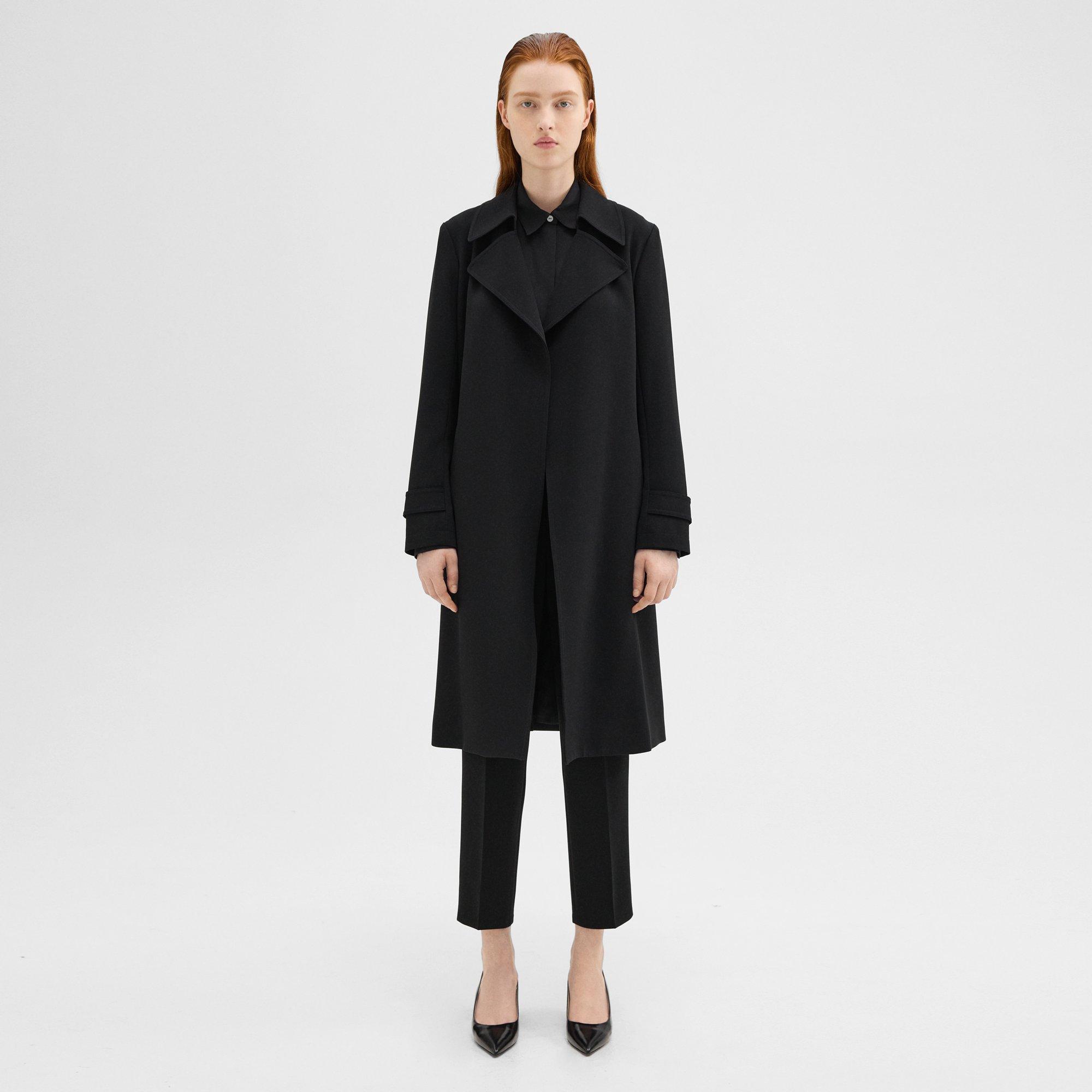 Theory Oaklane Trench Coat In Admiral Crepe In Black