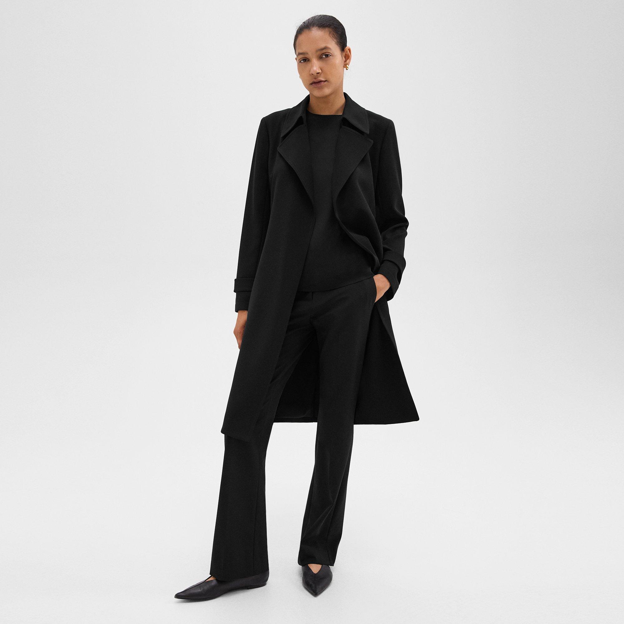 Theory Oaklane Trench Coat In Admiral Crepe In Black