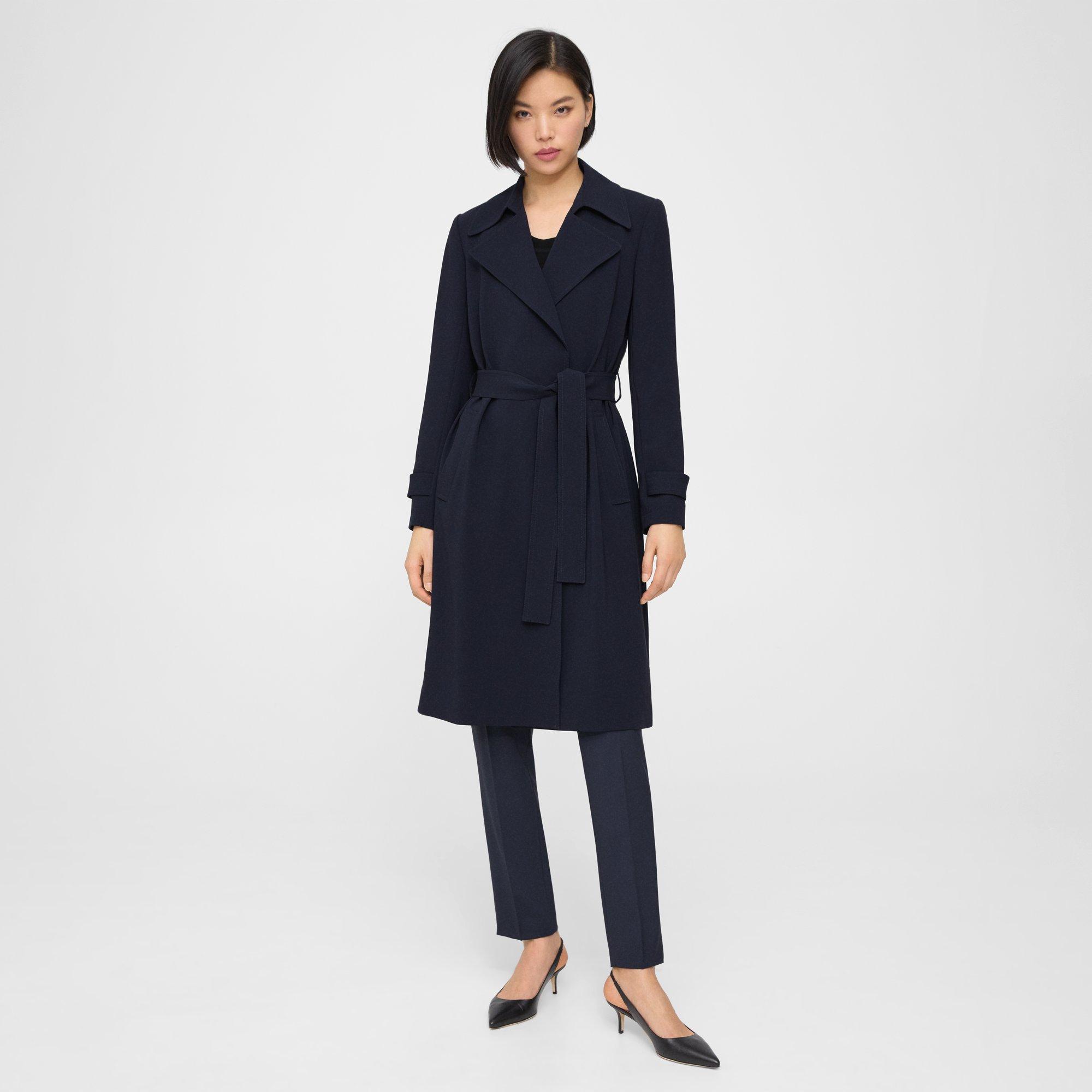 Shop Theory Oaklane Trench Coat In Admiral Crepe In Nocturne Navy