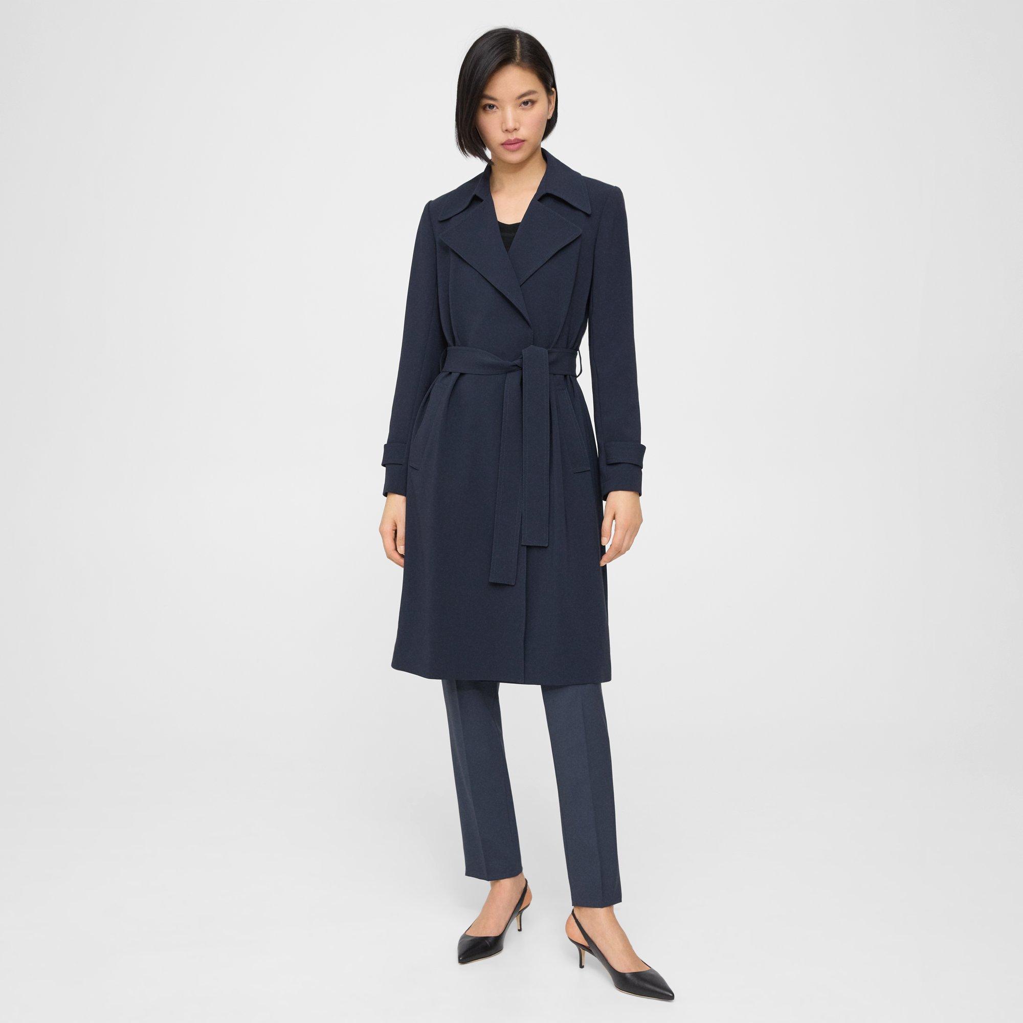 Theory Oaklane Trench Coat In Admiral Crepe In Nocturne Navy