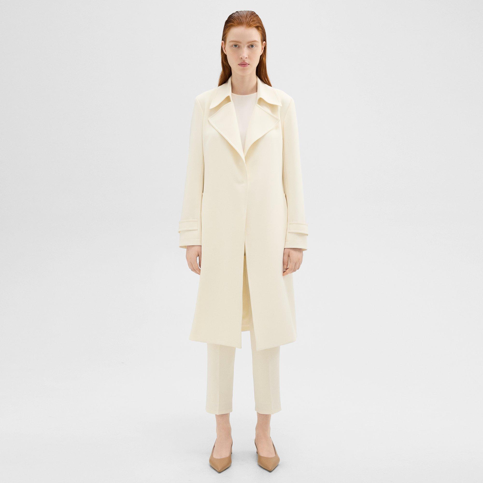 Theory Oaklane Trench Coat In Admiral Crepe In Rice