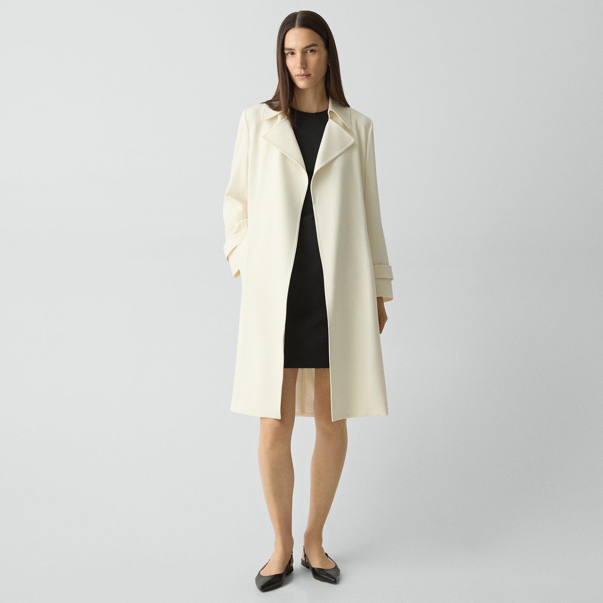 Theory Oaklane Trench Coat In Admiral Crepe In Rice