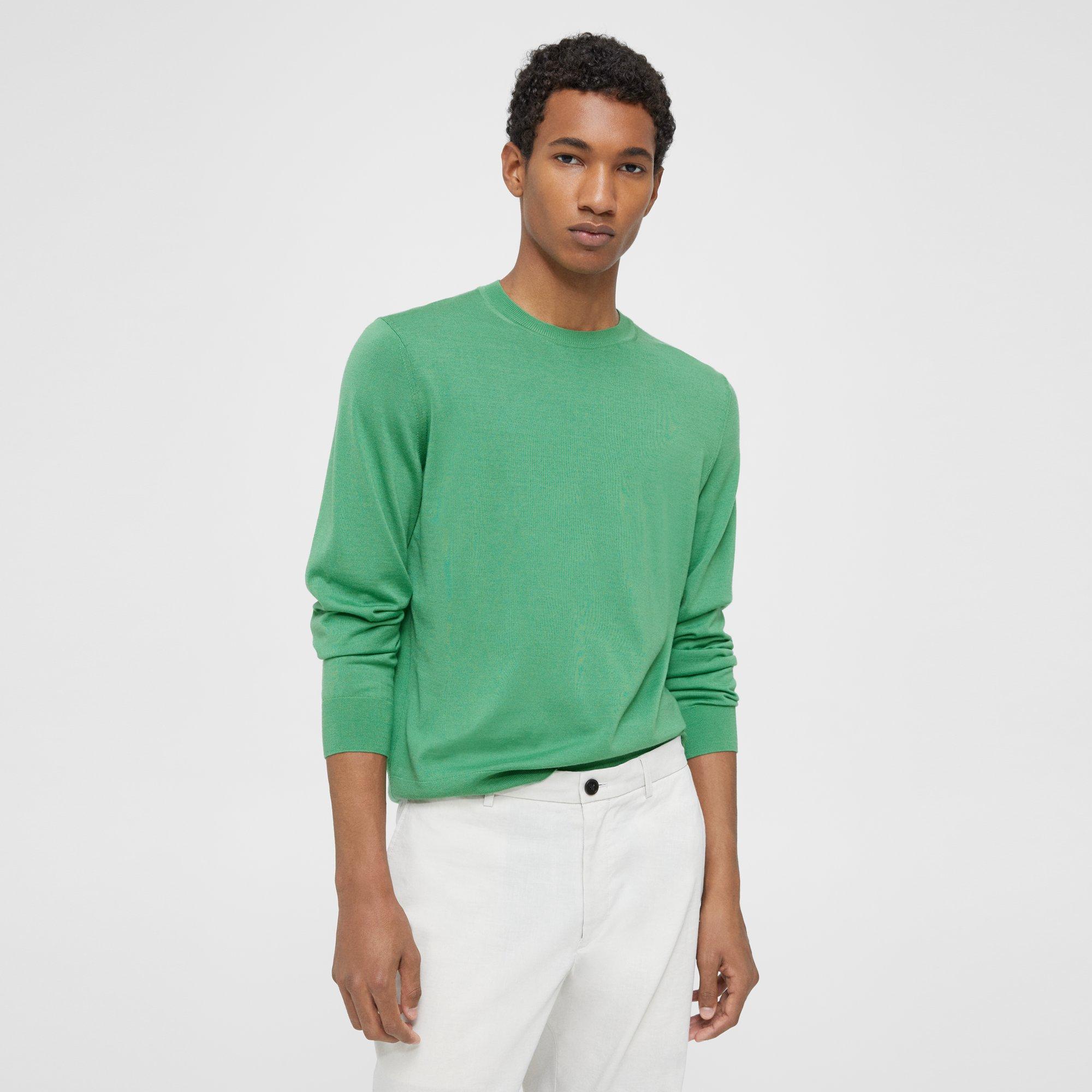 Theory Crewneck Sweater In Regal Wool In Jade Green