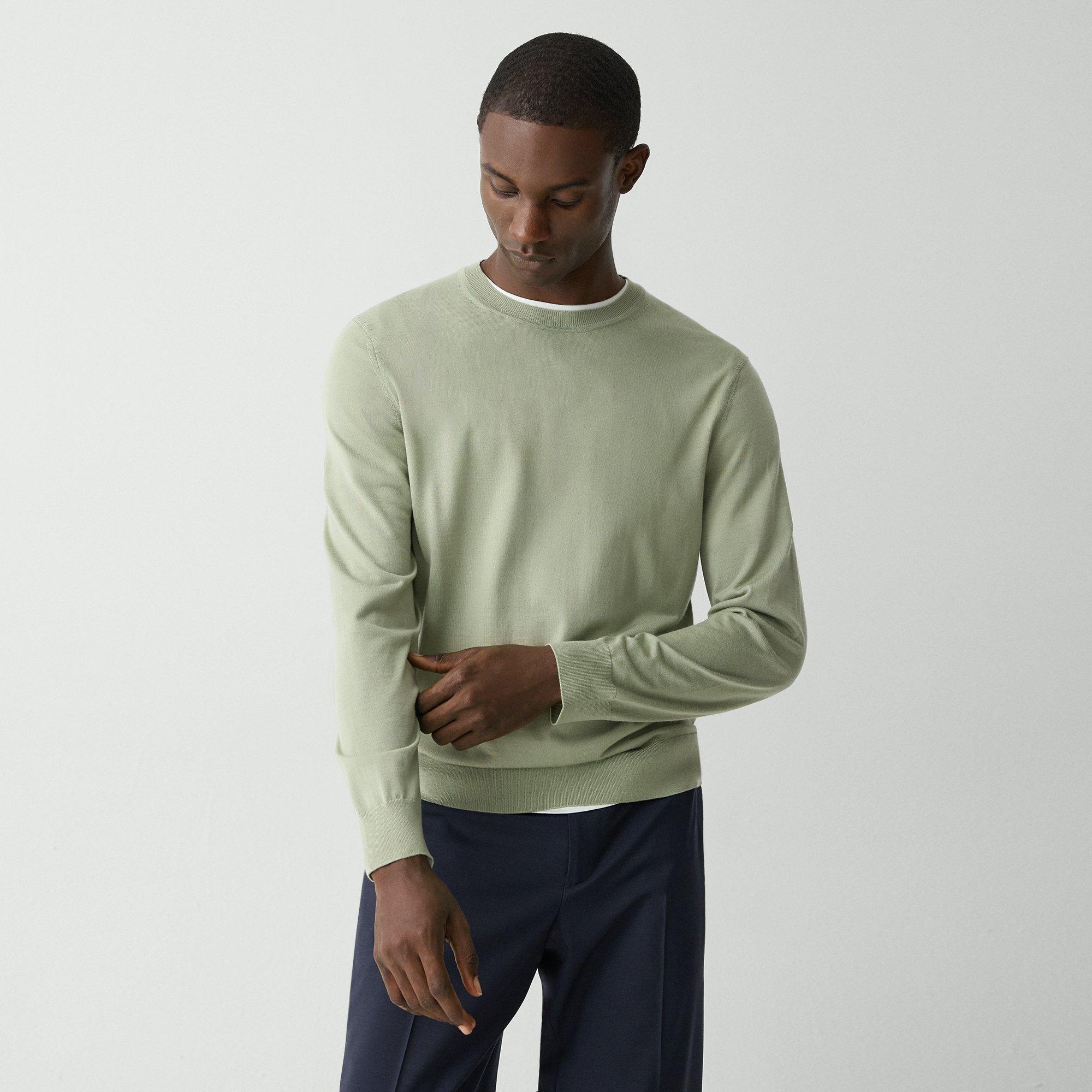 Theory Crewneck Sweater In Regal Wool In Greenstone