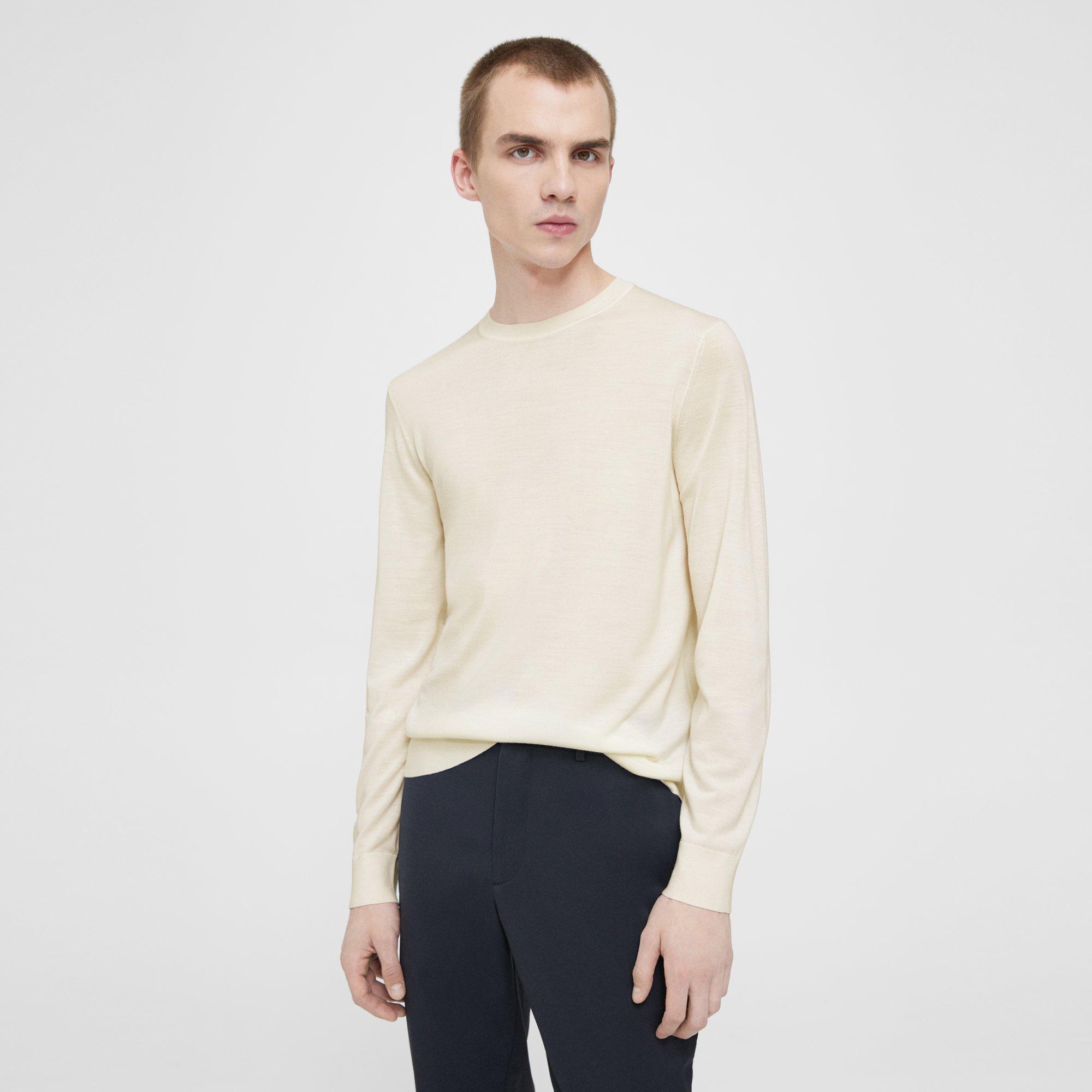 Theory Crewneck Sweater In Regal Wool In New Ivory