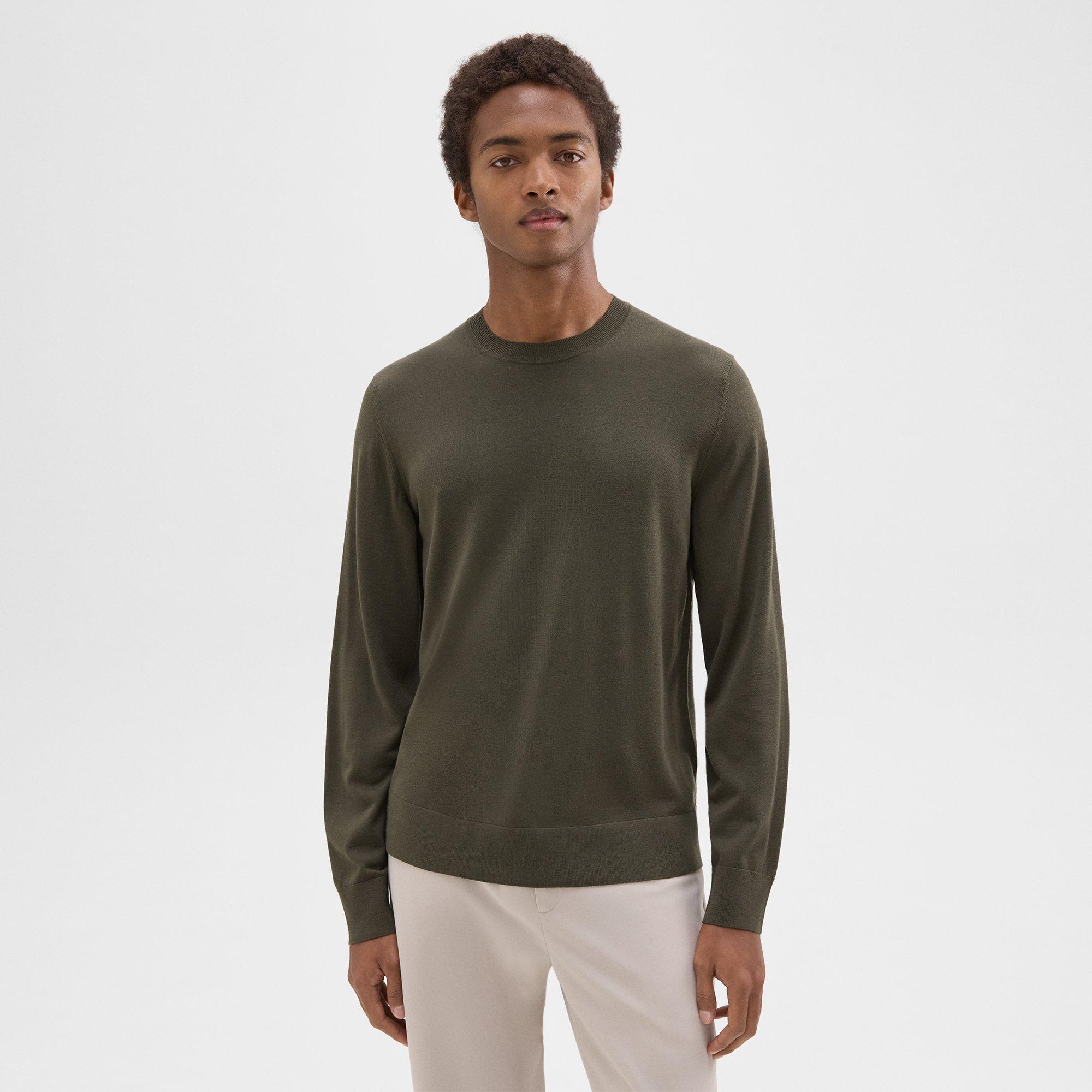 Theory Crewneck Sweater In Regal Wool In Dark Olive