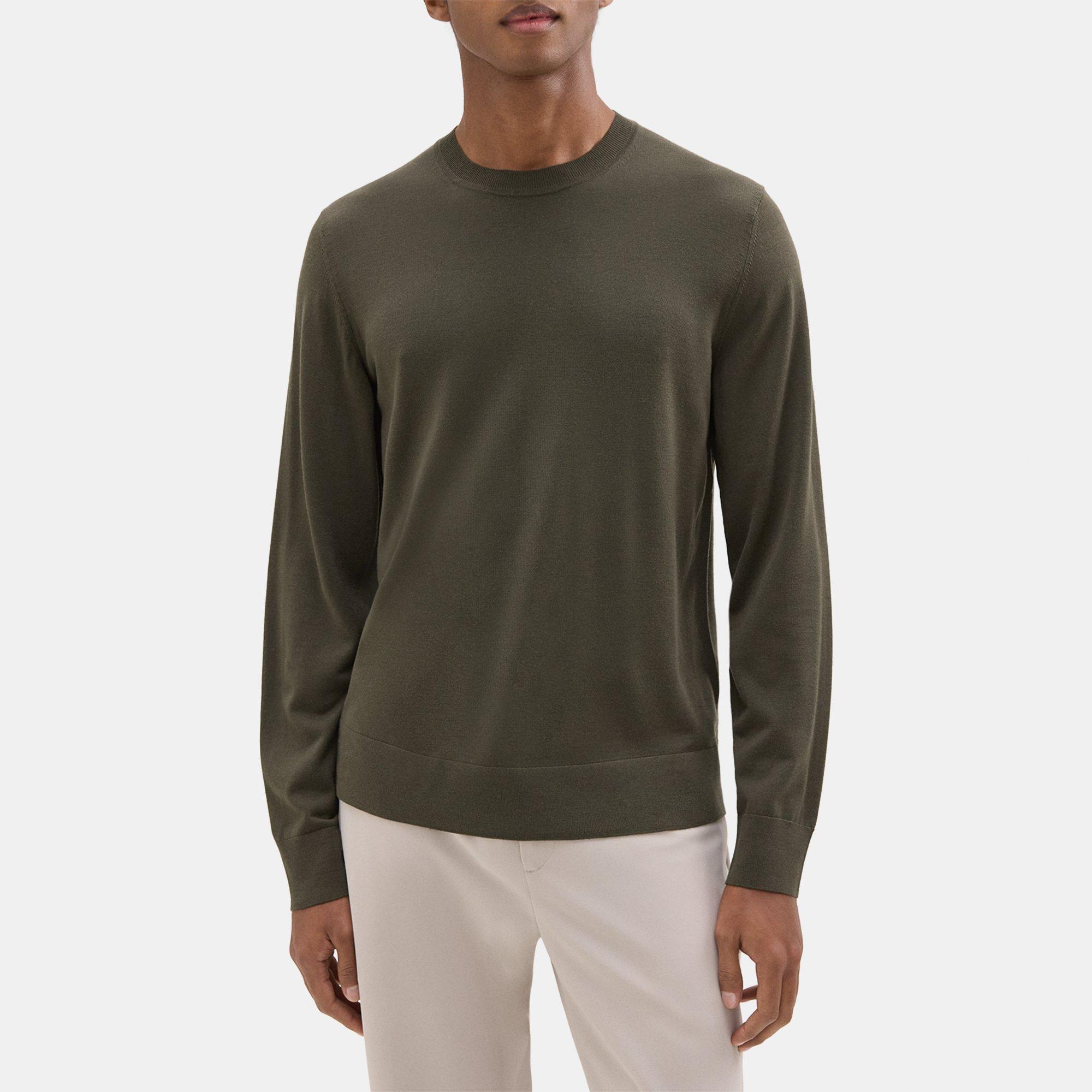 Theory Crewneck Sweater In Regal Wool In Dark Olive