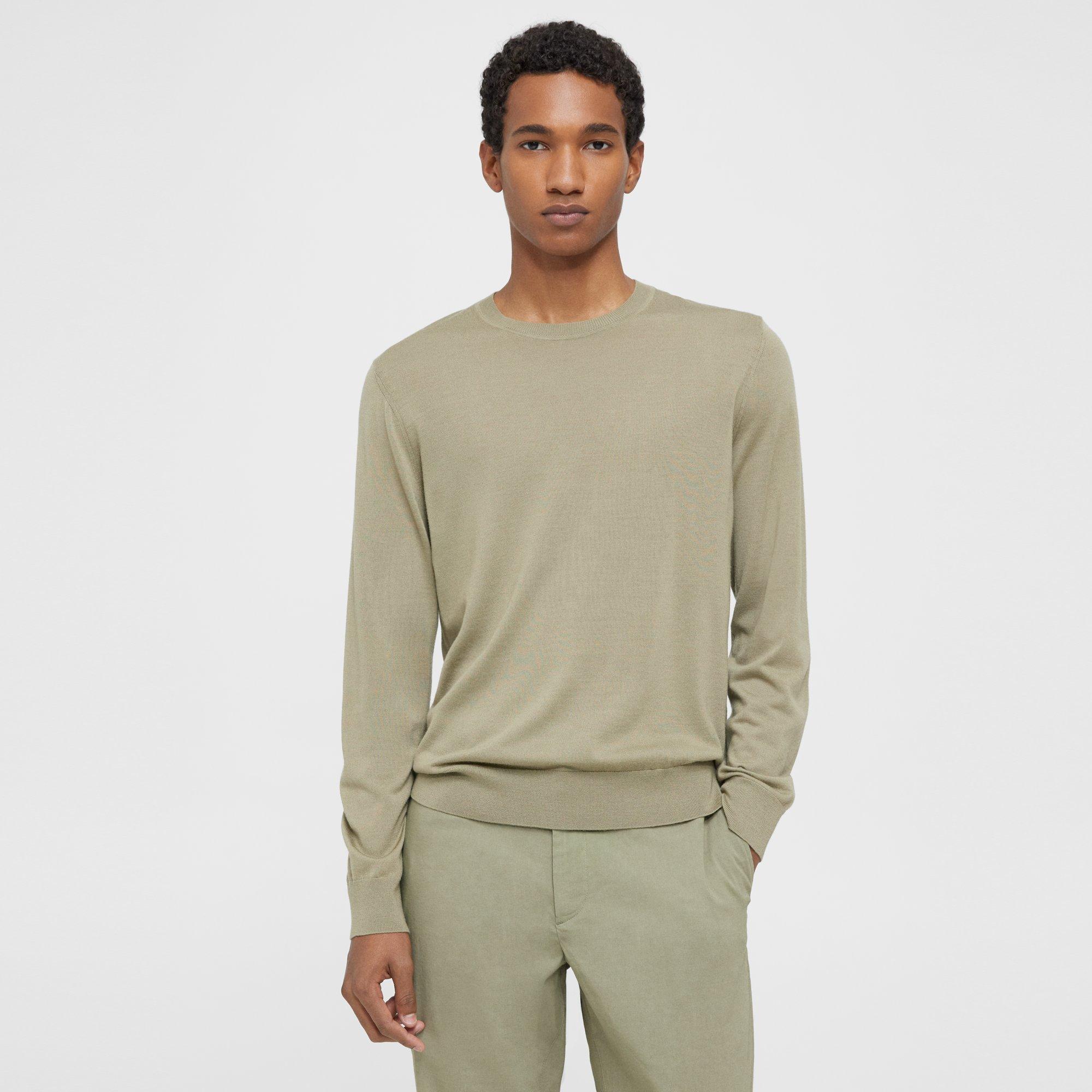 Theory Crewneck Sweater In Regal Wool In Light Olive