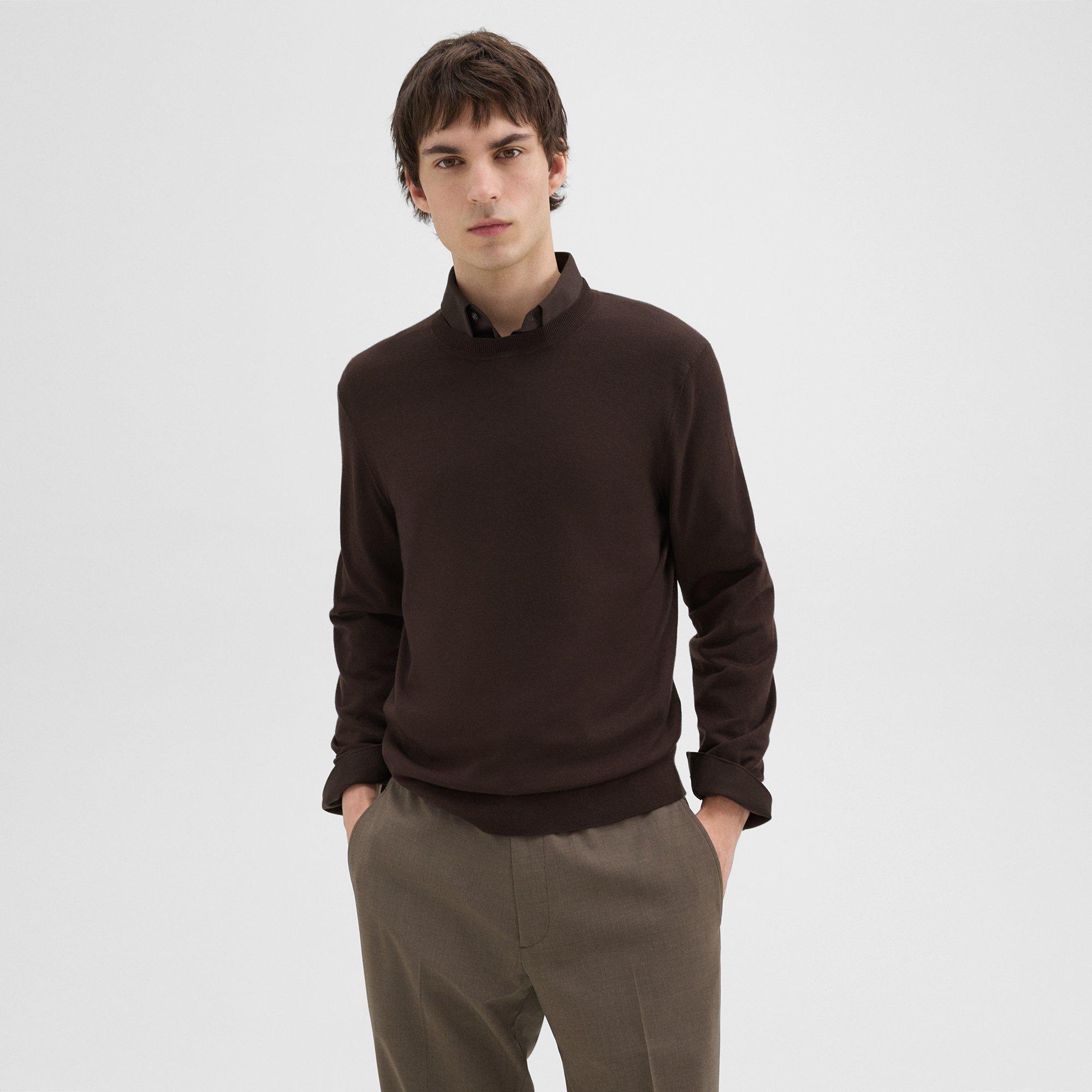 Theory Crewneck Sweater In Regal Wool In Hickory